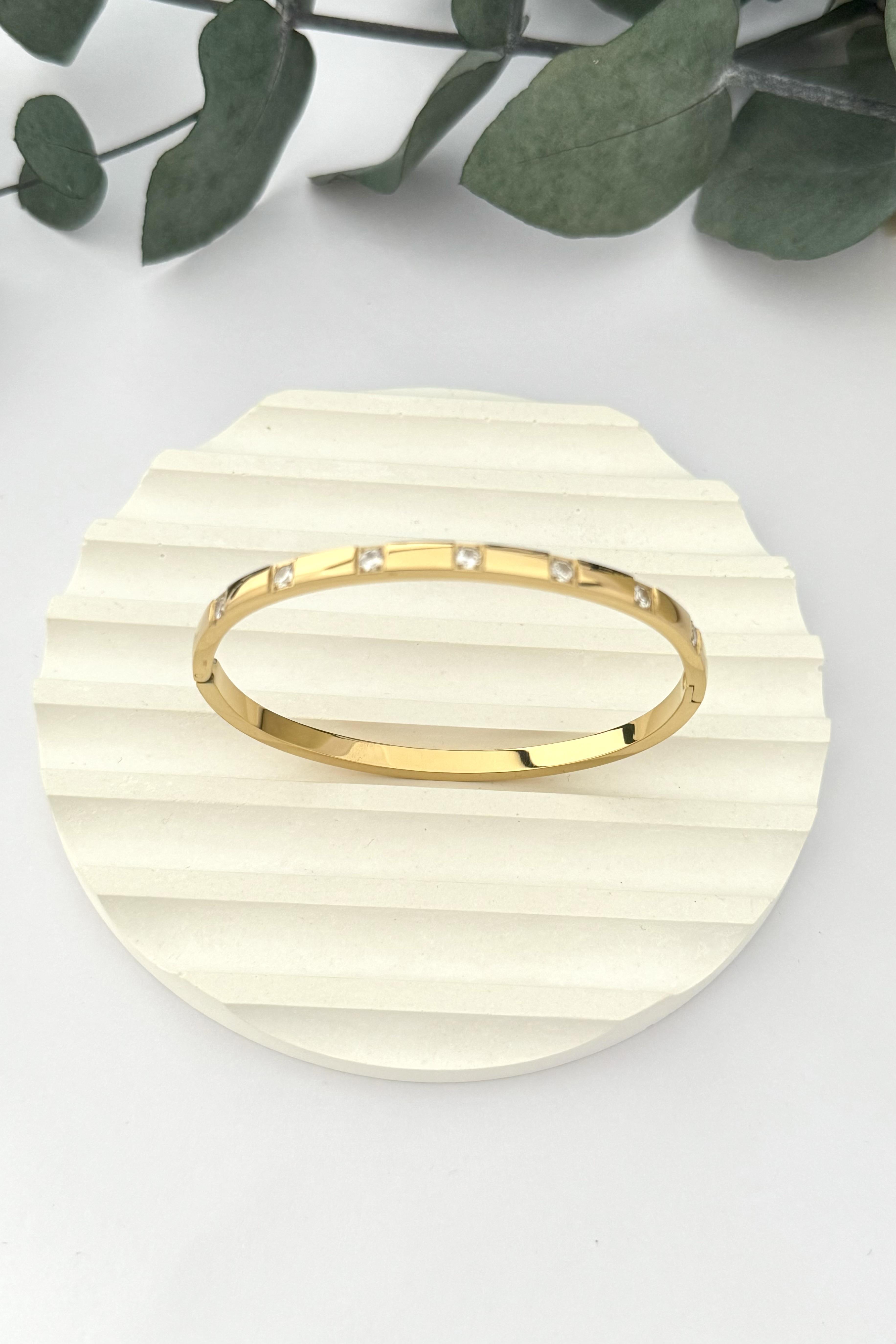 Taşlı Çelik Kelepçe Bileklik