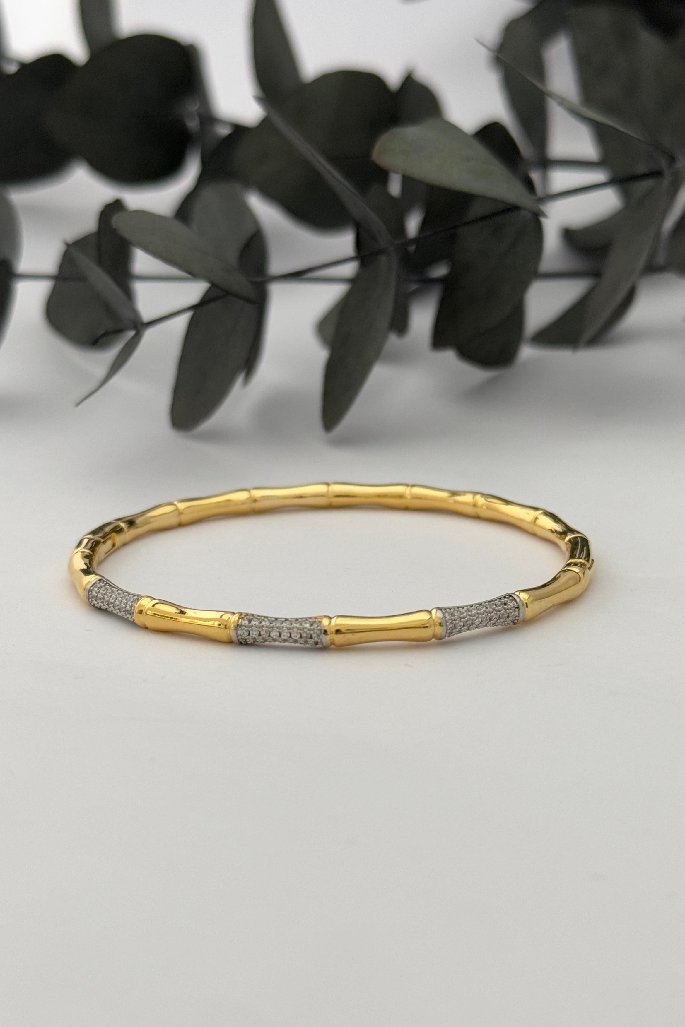 Taşlı Gold Kelepçe Bileklik