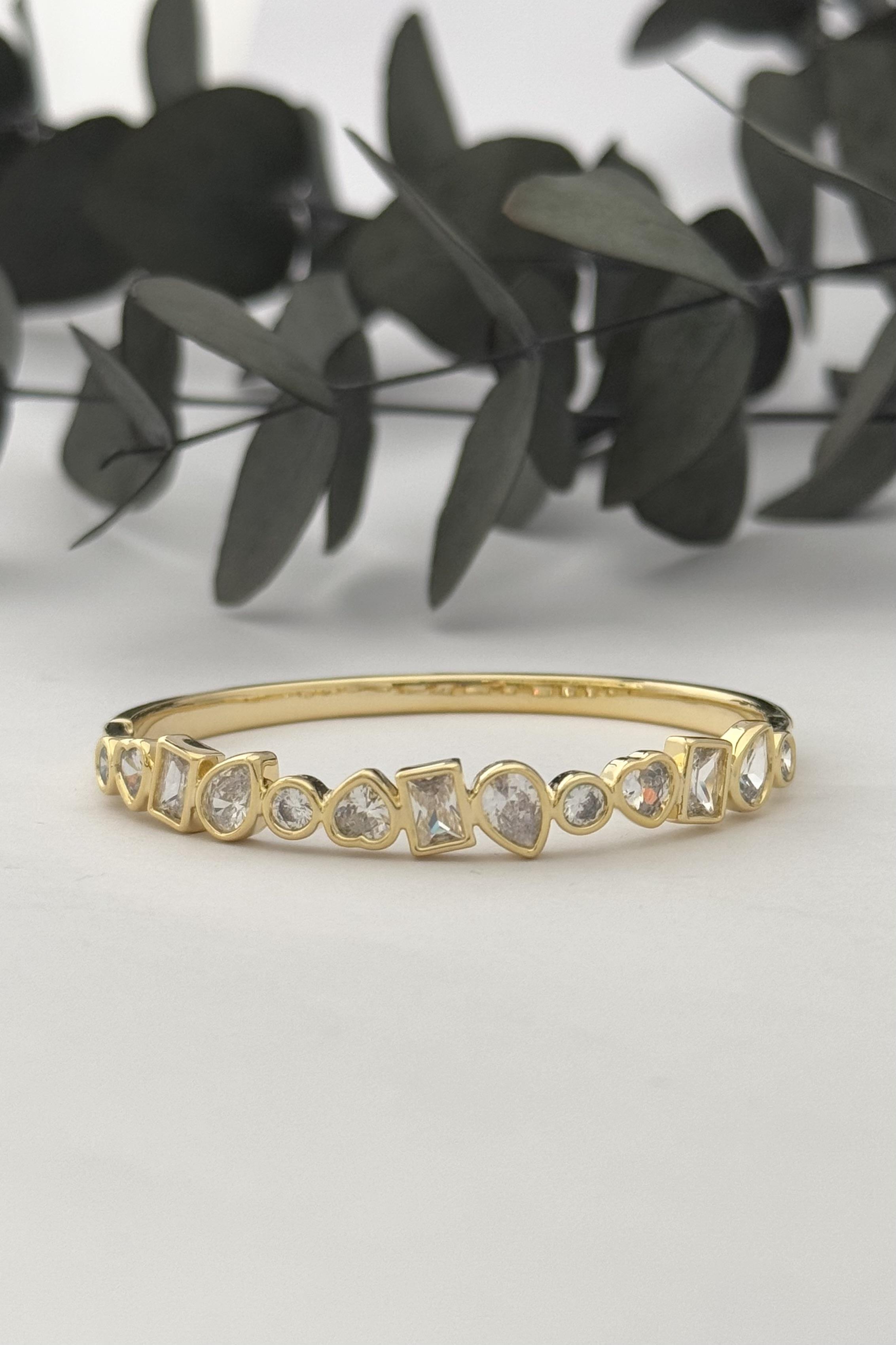 Taşlı Gold Kelepçe Bileklik