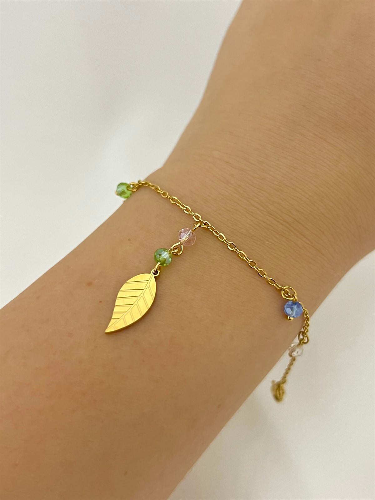 Taşlı Yaprak Çelik Bileklik