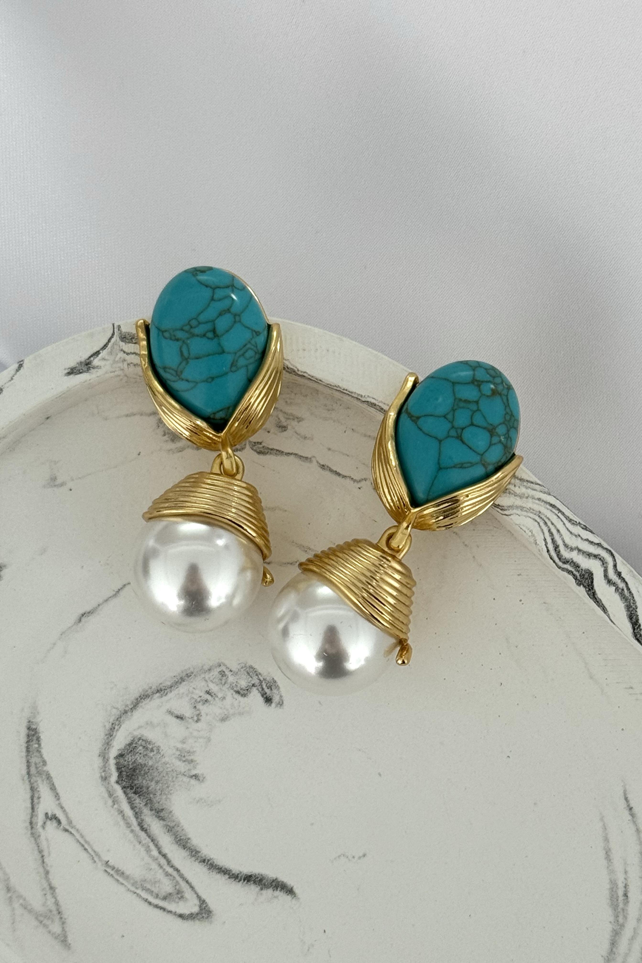 Vintage Pearl & Blue Küpe