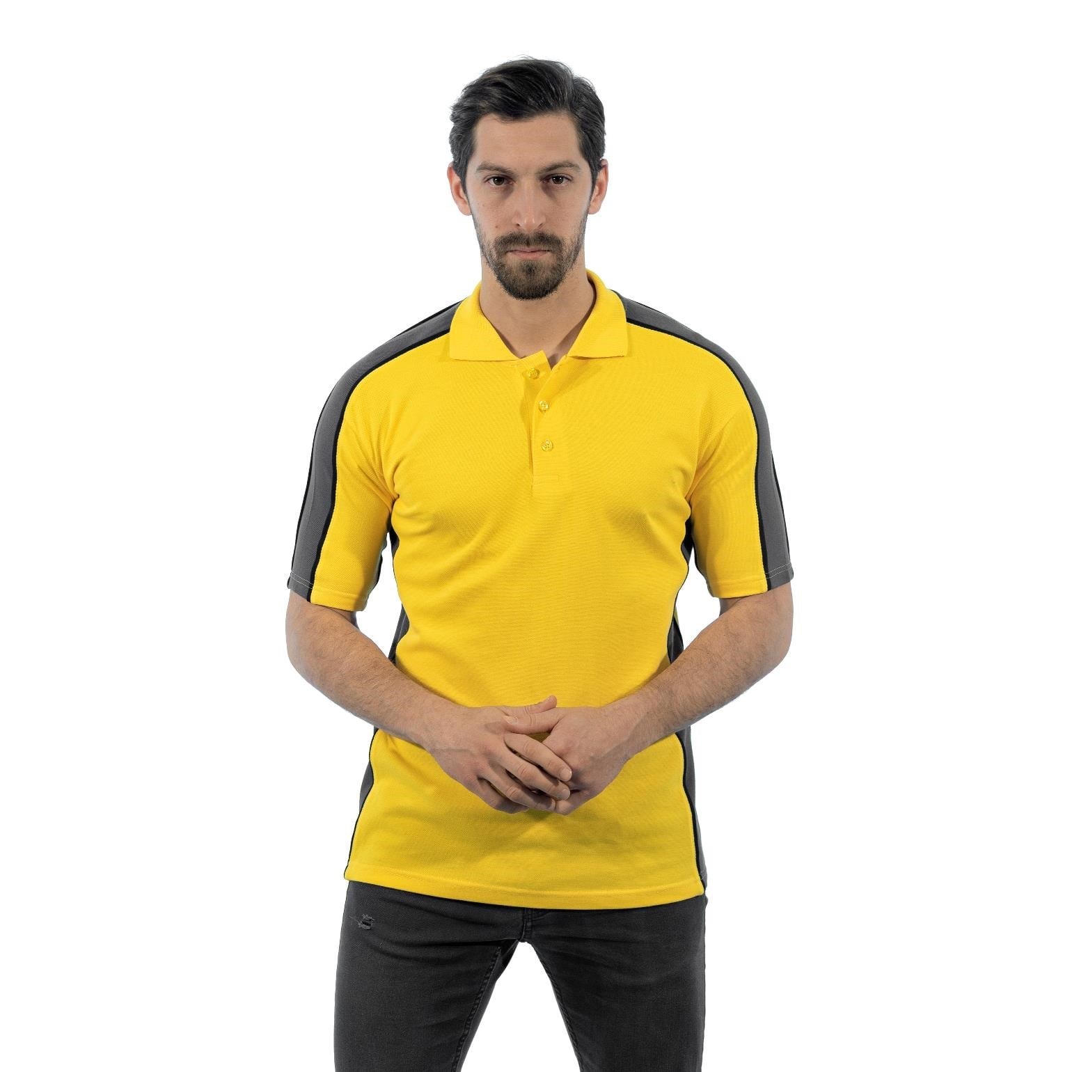 Şensel, Polo Yaka Tişört, Sarı-Gri -136E2165- T-shirt, Tshirt