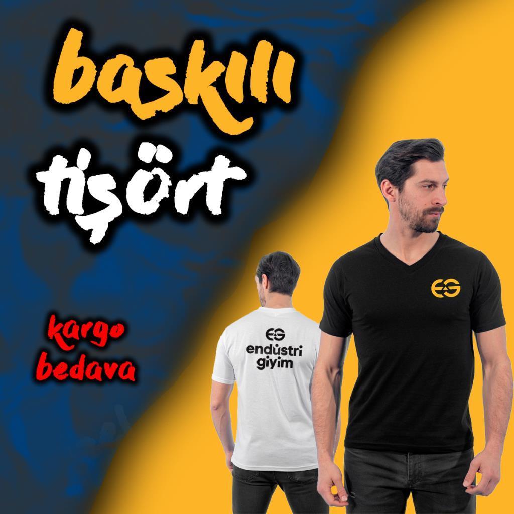 5'li Özel Baskılı V Yaka Tişört, Koyu Gri -142E632-