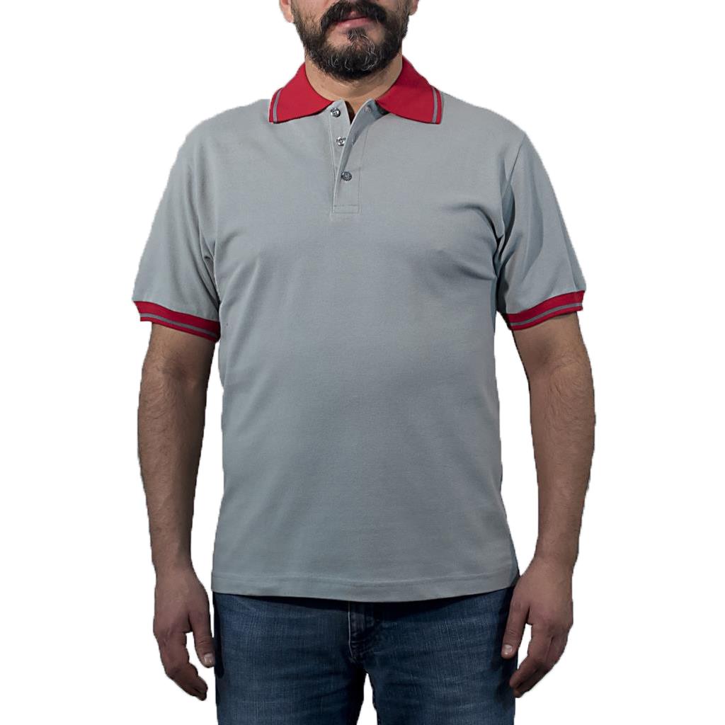 Şensel, Polo Yaka Tişört, Gri-Kırmızı -136E2031- Tshirt