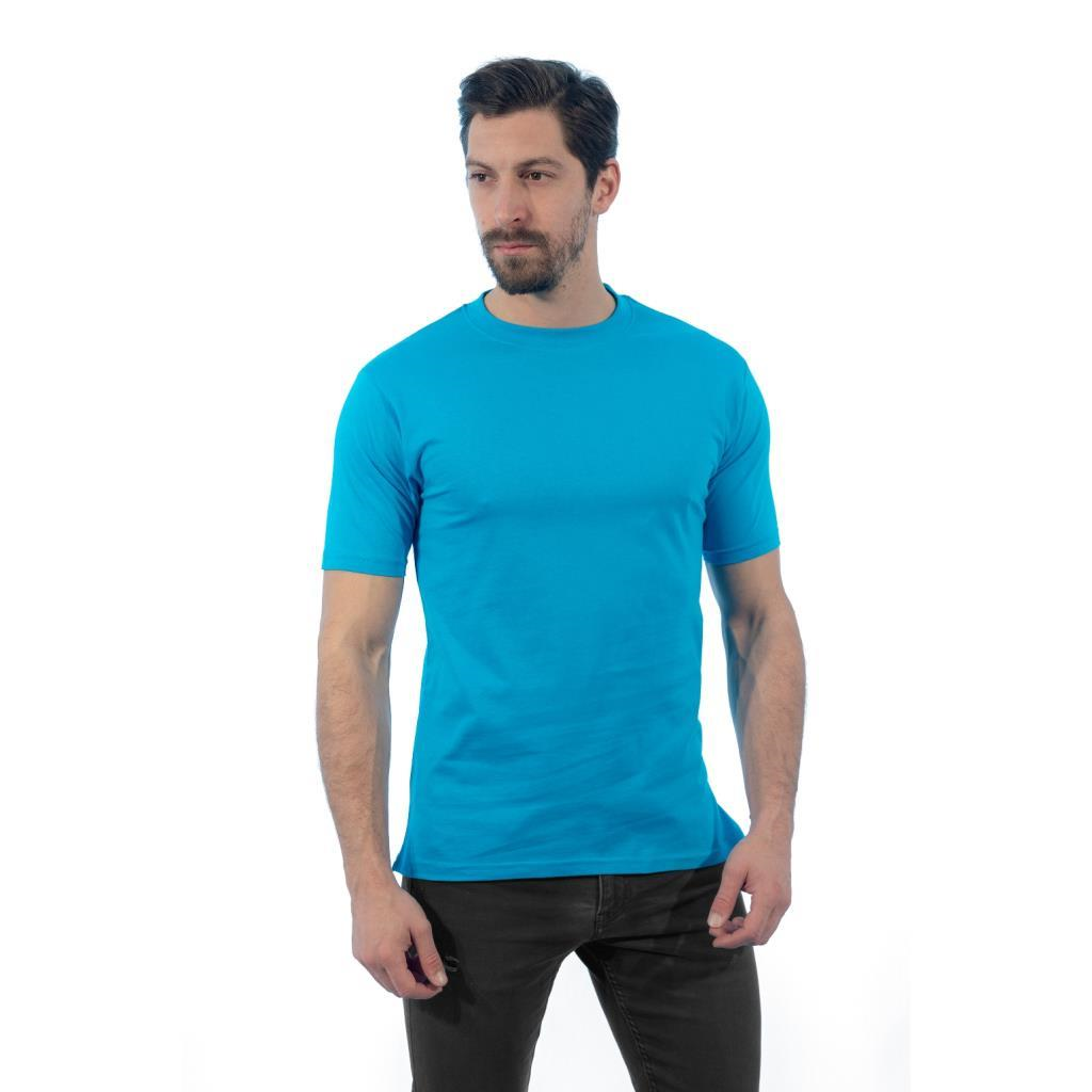 Sıfır Yaka Tişört, Turkuaz -113E309- Bisiklet Yaka Tshirt