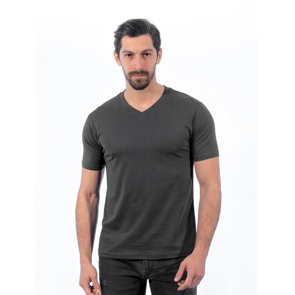 V Yaka Tişört, Haki -113E225- T-shirt, Tshirt, Kısa Kollu