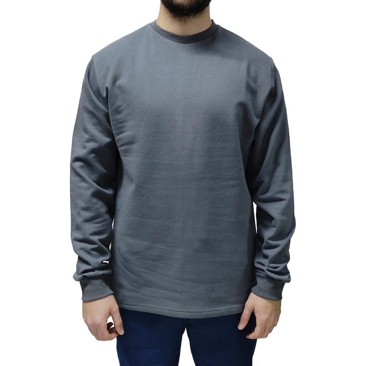 Sweatshirt, Sıfır Yaka, Gri -107E1331- Pamuklu, Kışlık