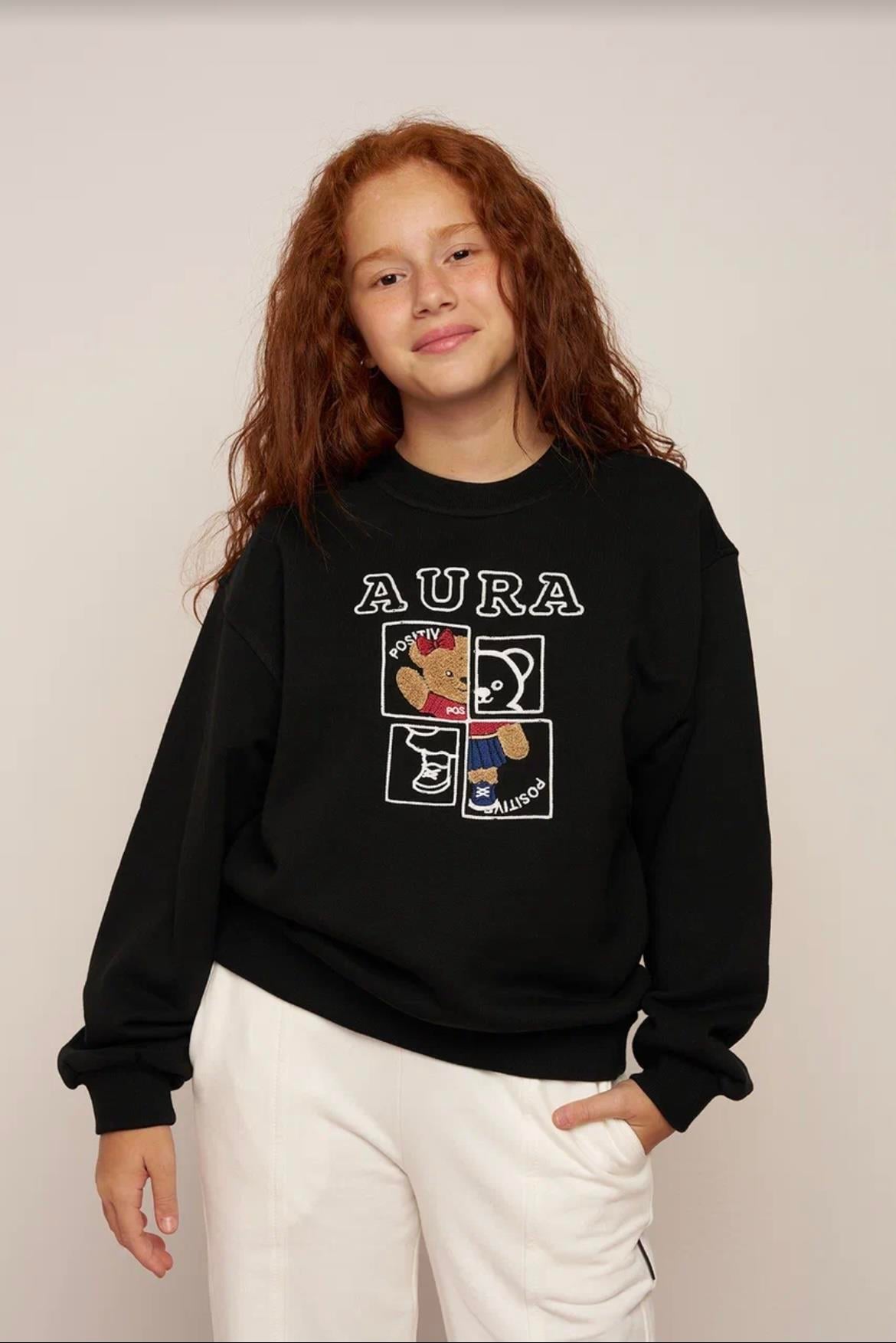 AYICIK BASKILI 3 İPLİK TRAŞLI  SWEAT SİYAH
