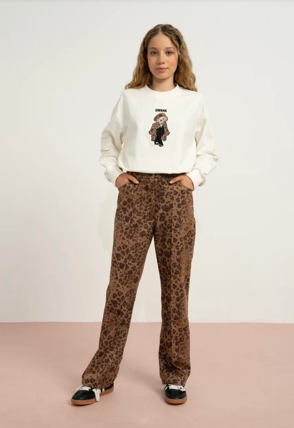 AYICIK FİGÜRLÜ İKİ İPLİK SWEATSHİRT EKRU-VİZON