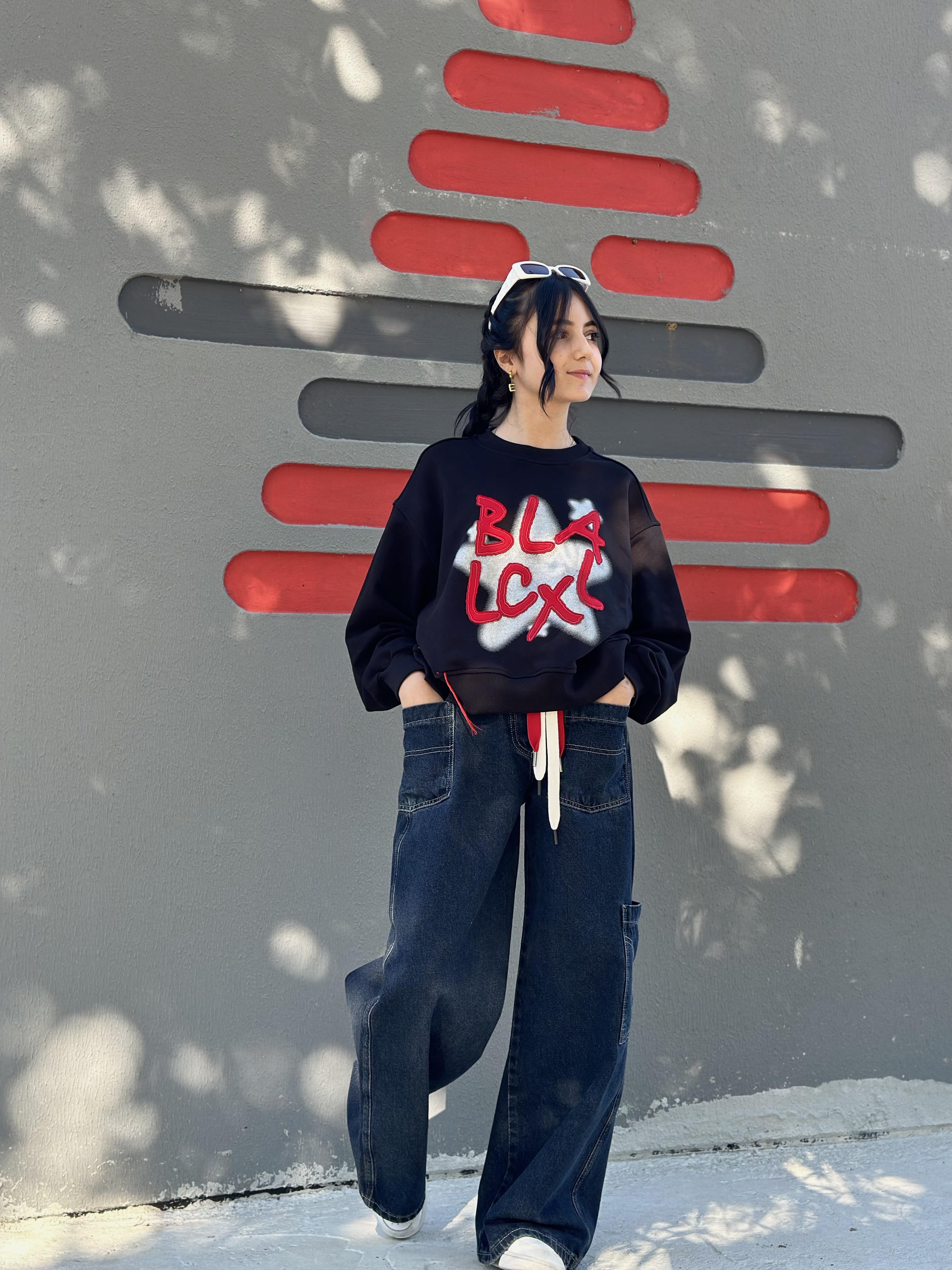 BALCK  BASKILI SWEATŞHIRT