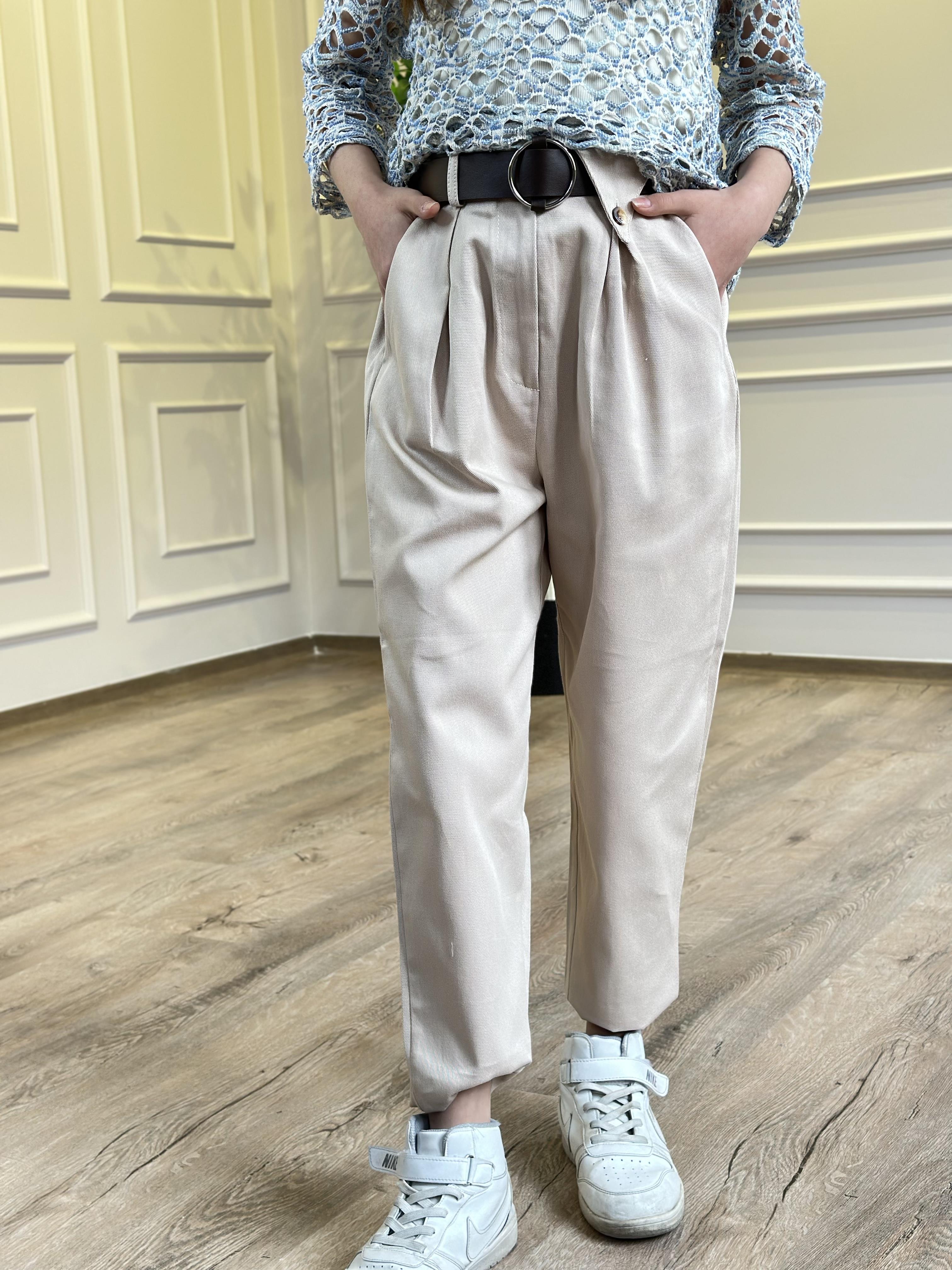 BEJ KEMERLİ HAVUÇ PANTOLON