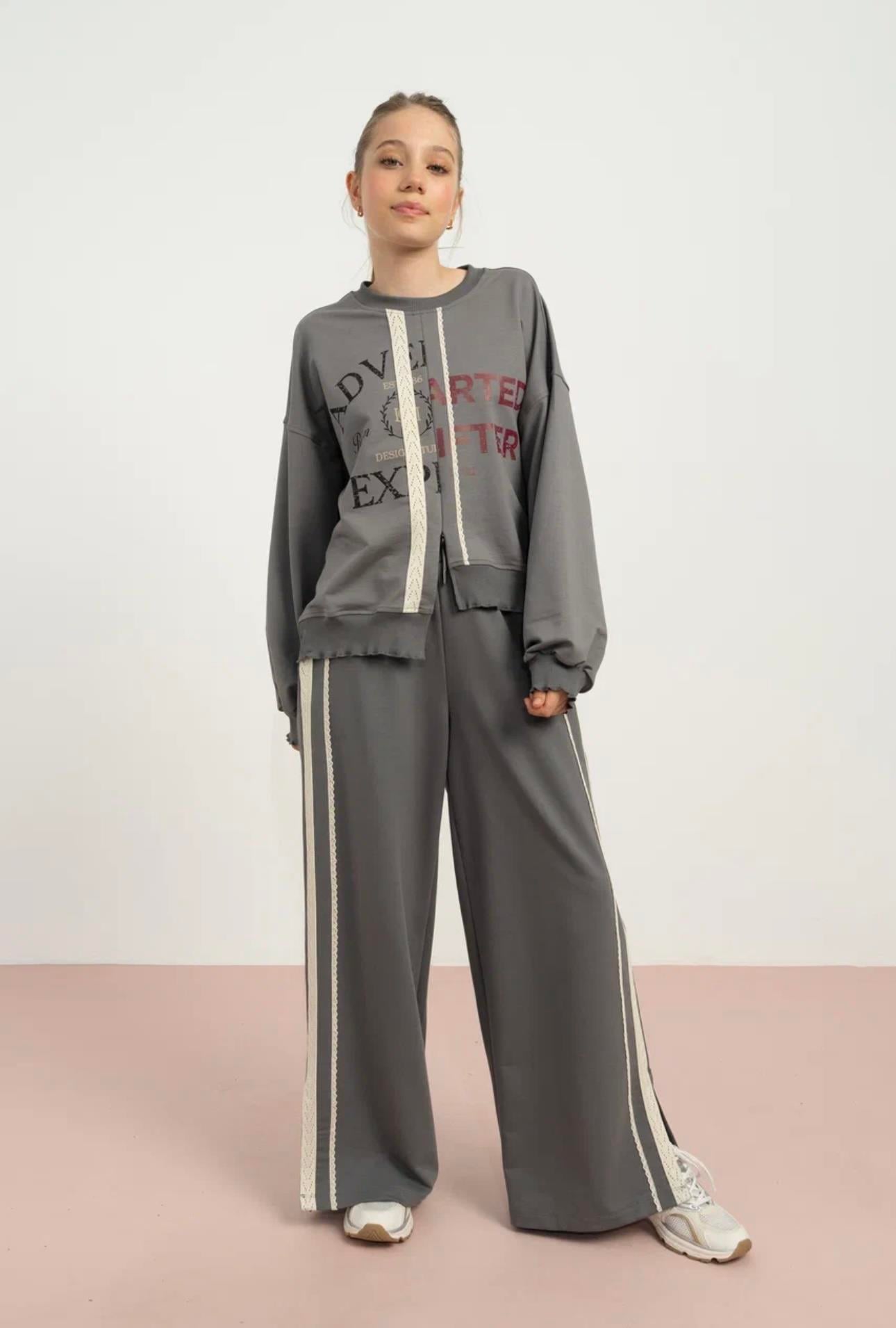 FERMUAR DETAYLI İKİ İPLİK OVERSİZE SWEATSHİRT FÜME GRİ