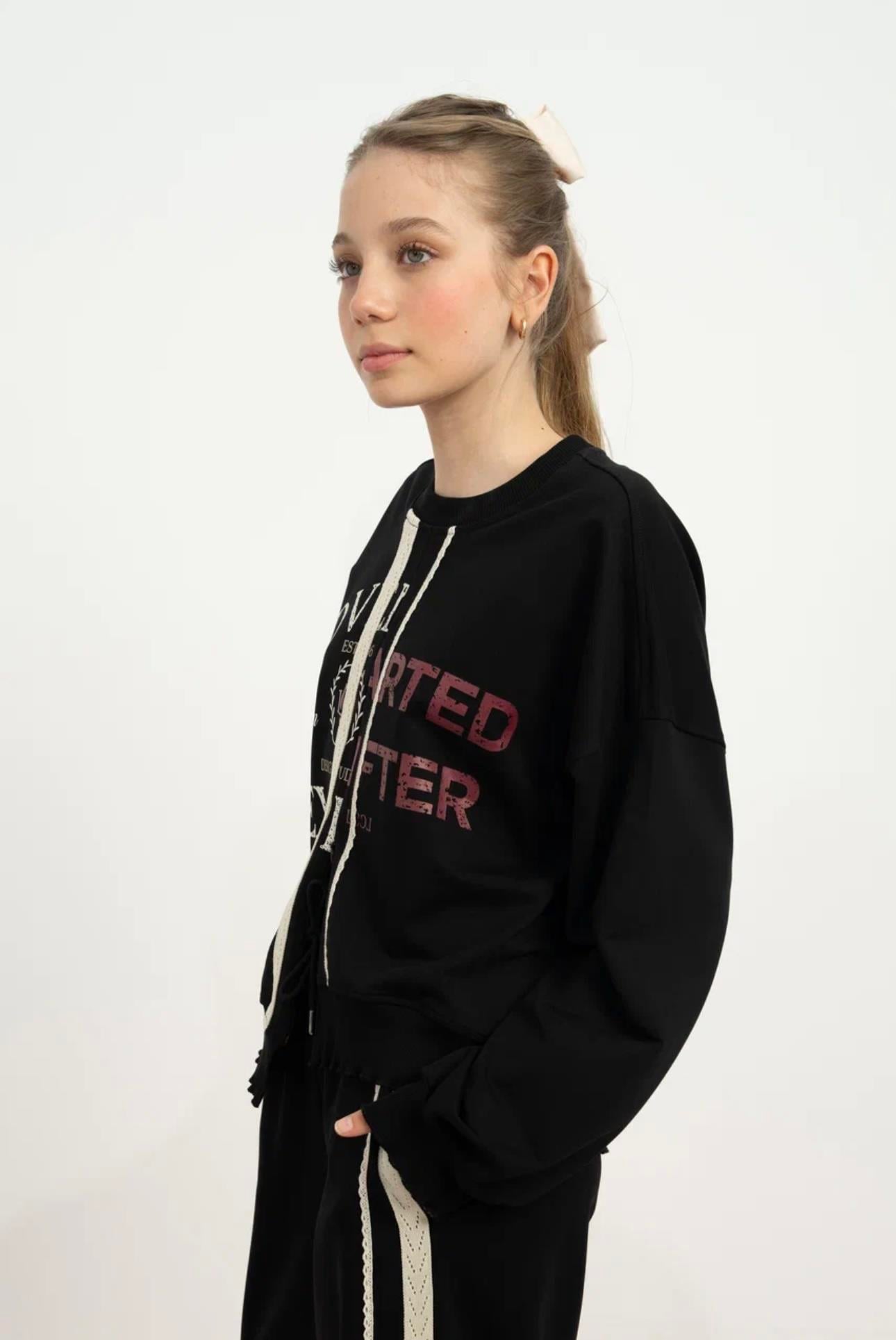 FERMUAR DETAYLI İKİ İPLİK OVERSİZE SWEATSHİRT  SİYAH