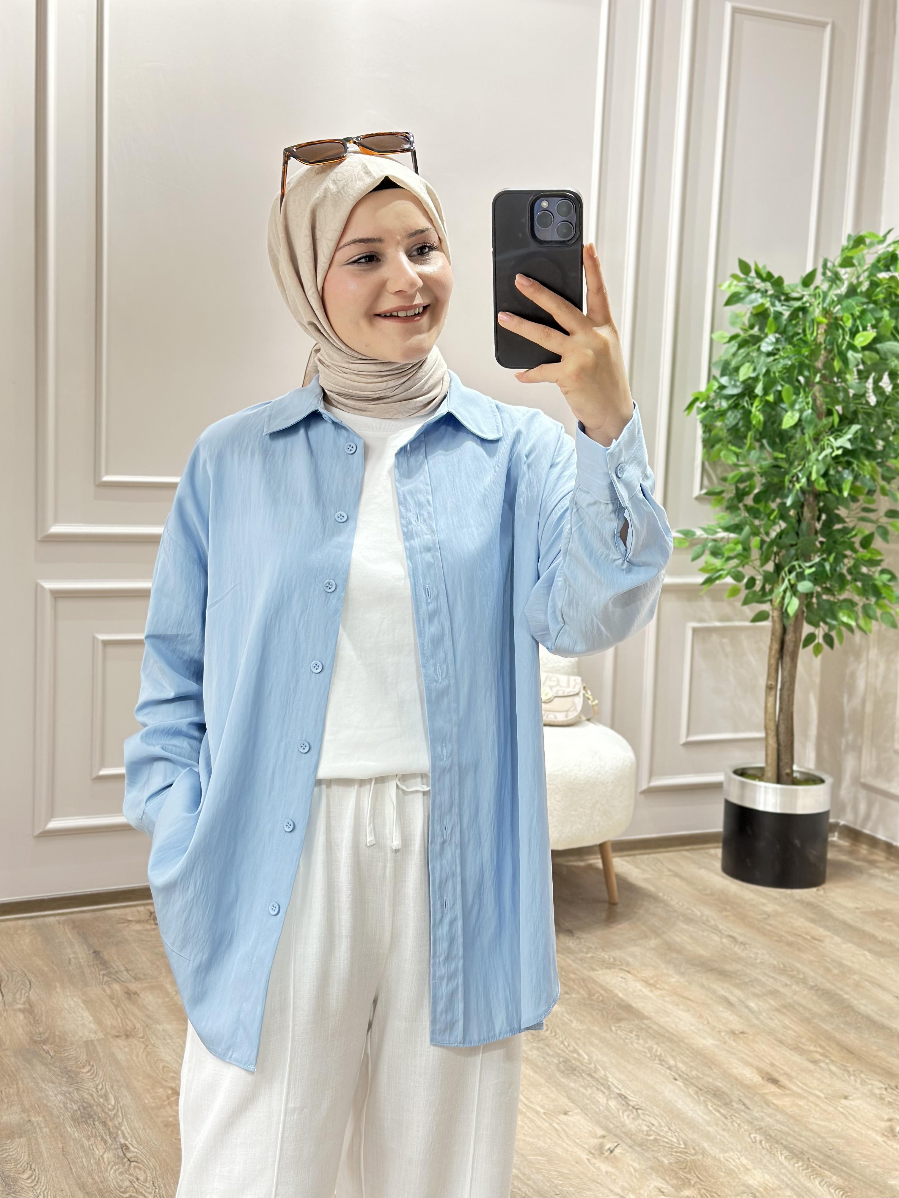 İKOLL OWERSİZE MAVİ GÖMLEK