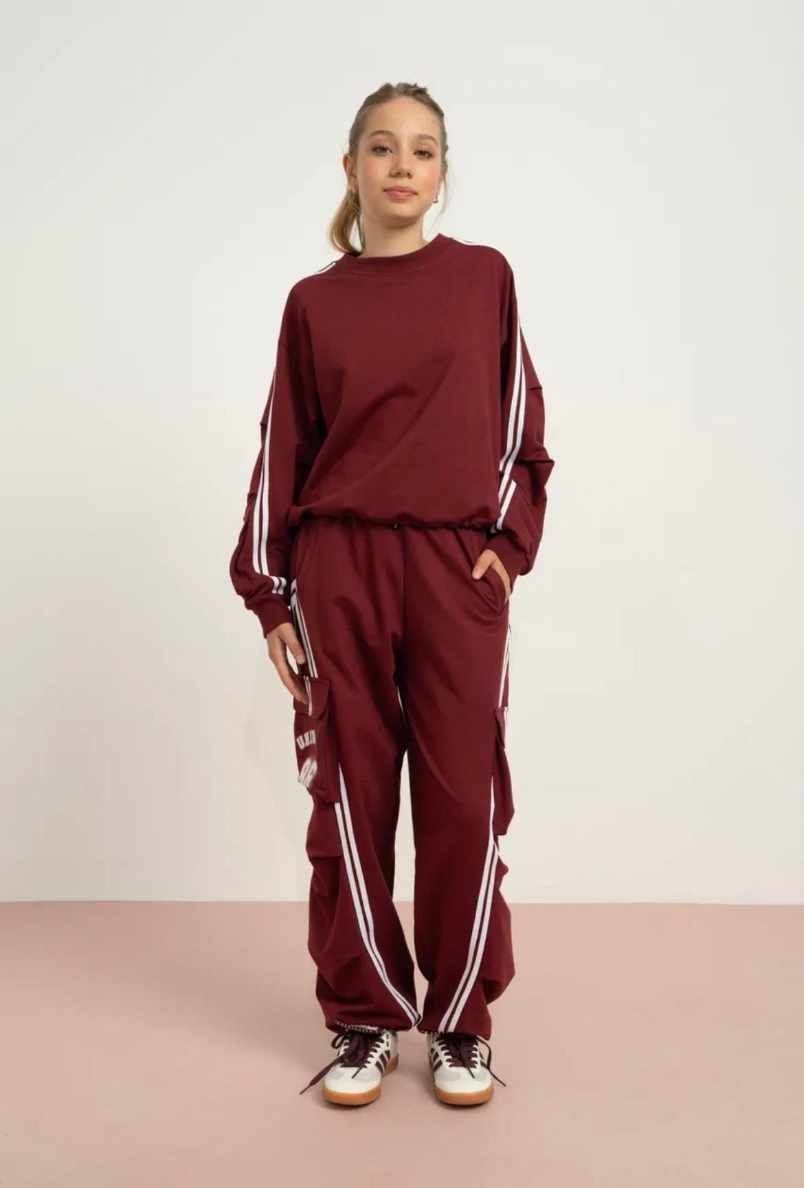 KARGO CEPLİ OVERSİZE EŞOFMAN TAKIMI BORDO