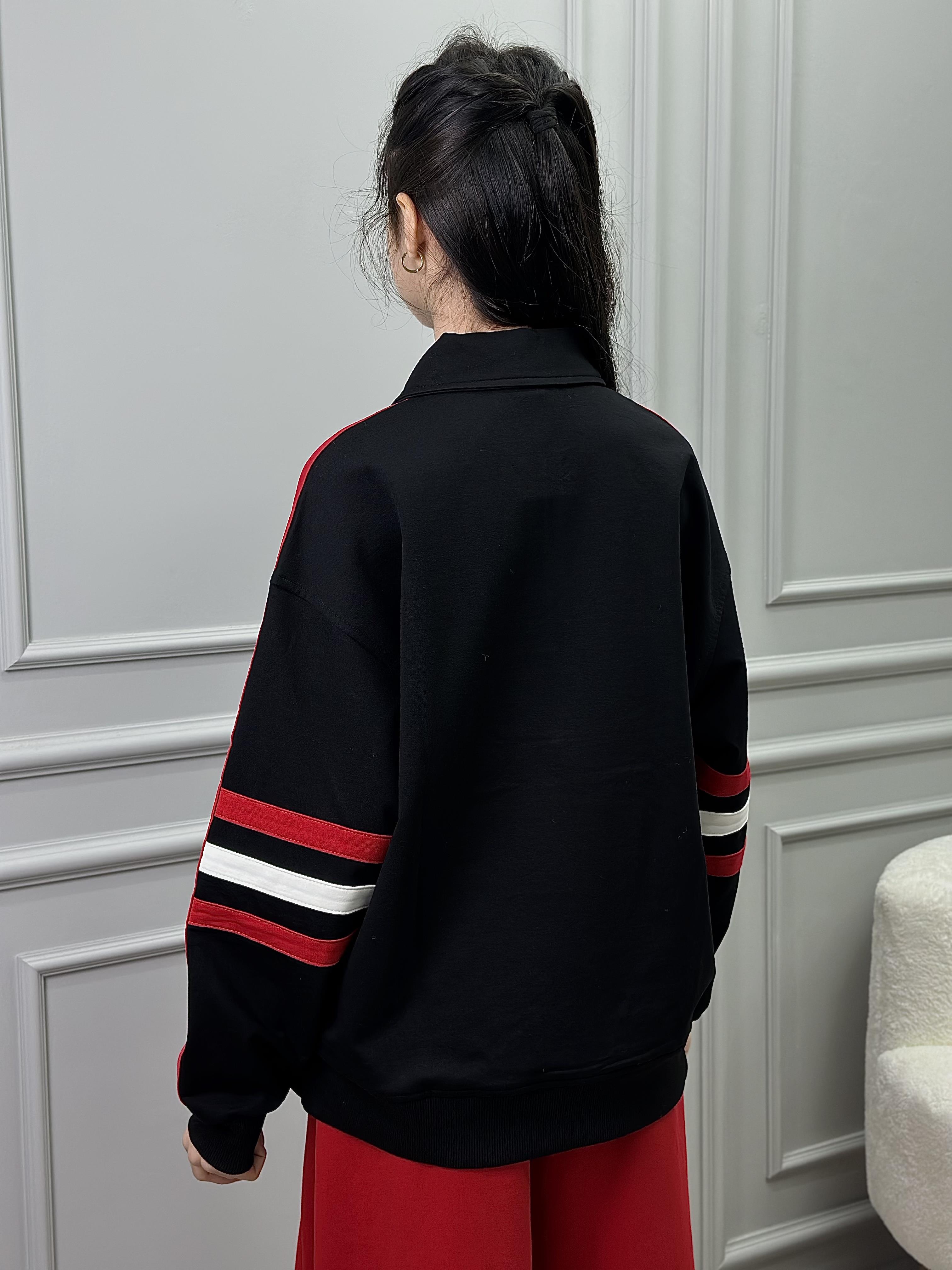 KIRMIZI ÇİZGİLİ FERMUARLI SWEATSHIRT