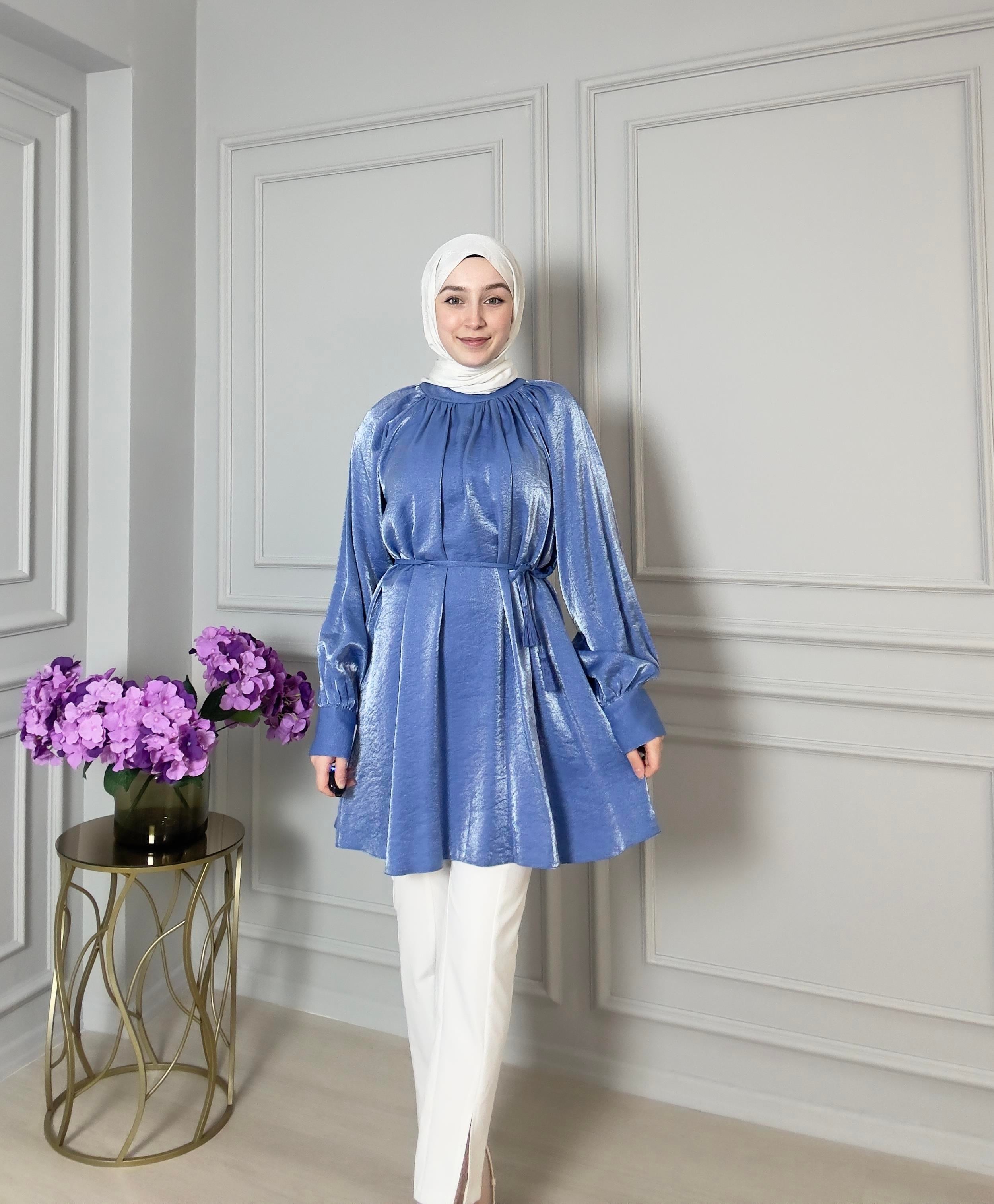 Mavi Pırıltılı Gömlek