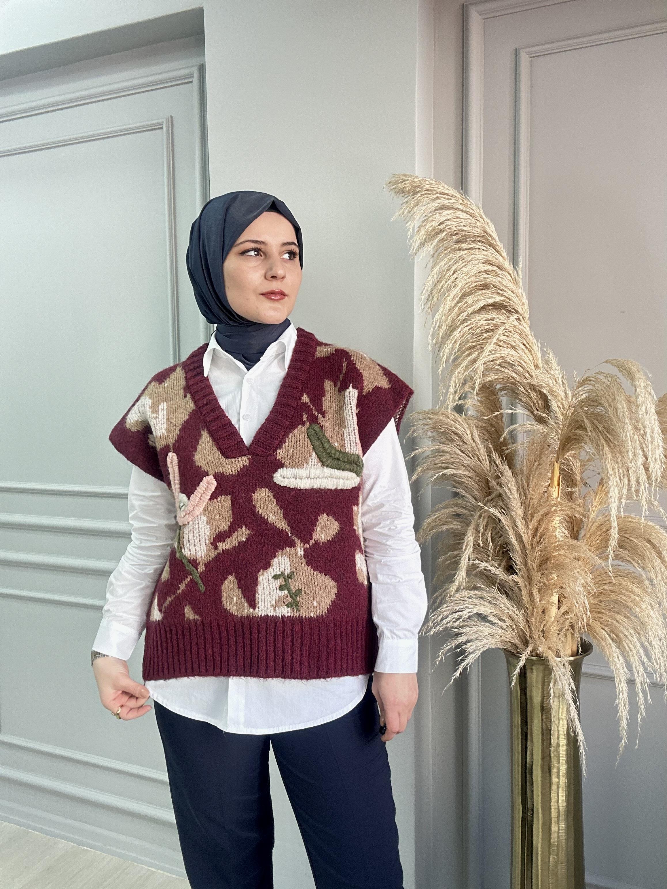 ÖRGÜ BORDO SÜVETER GÖMLEK TAKIM