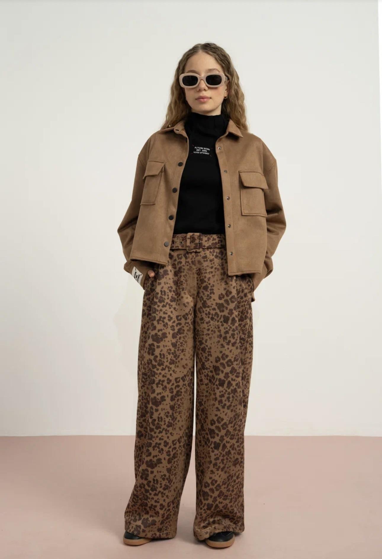 SÜET CEPLİ OVERSİZE GÖMLEK VİZON