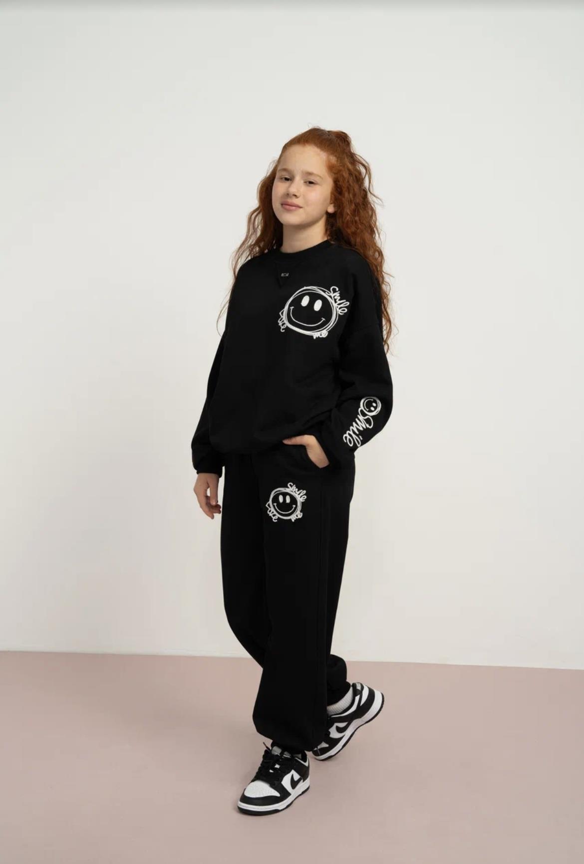 3 İPLİK TRAŞLI OVERSİZE EŞOFMAN TAKIMI SİYAH