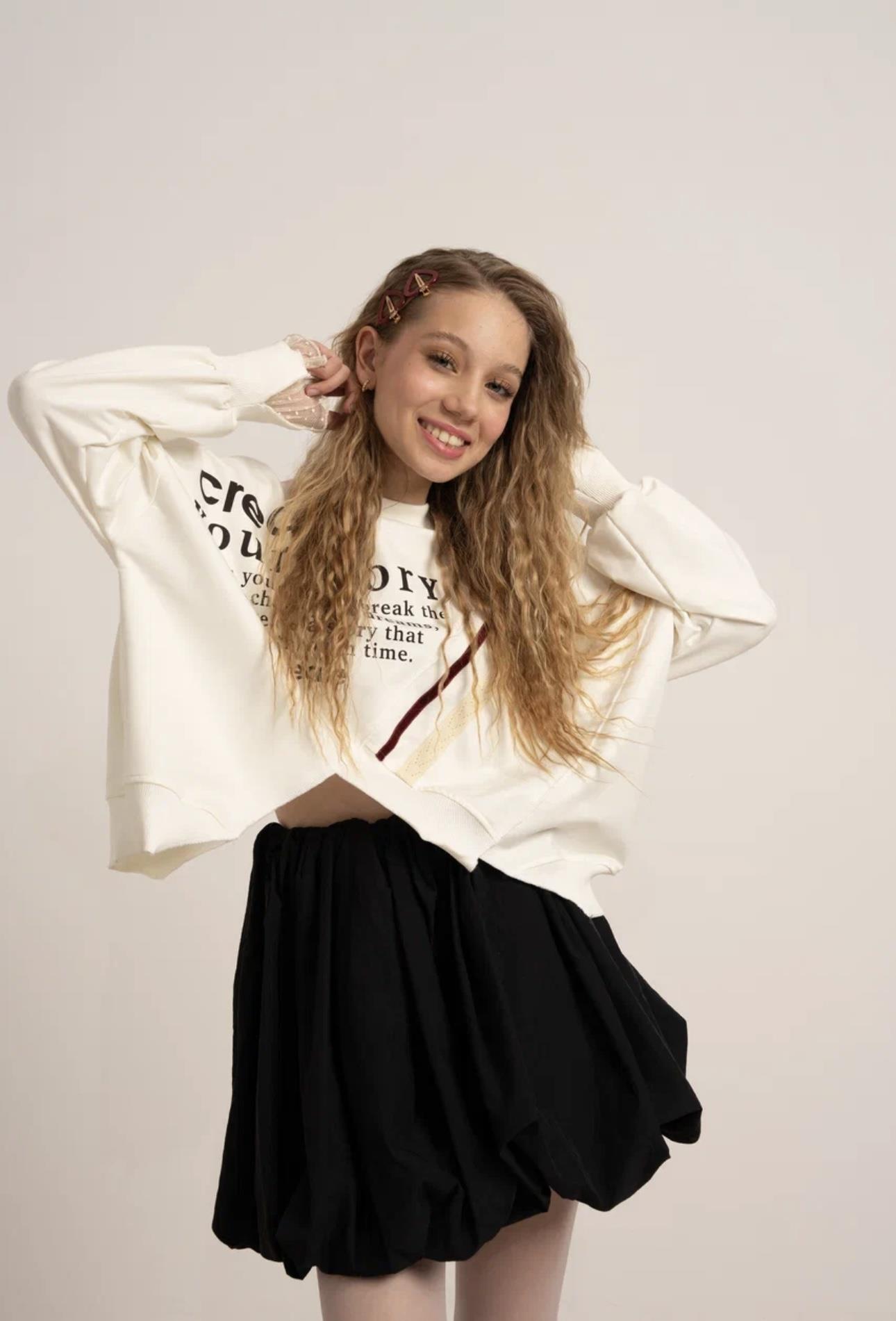 ASİMETRİK KESİM İKİ İPLİK SWEATSHİRT EKRU-SİYAH