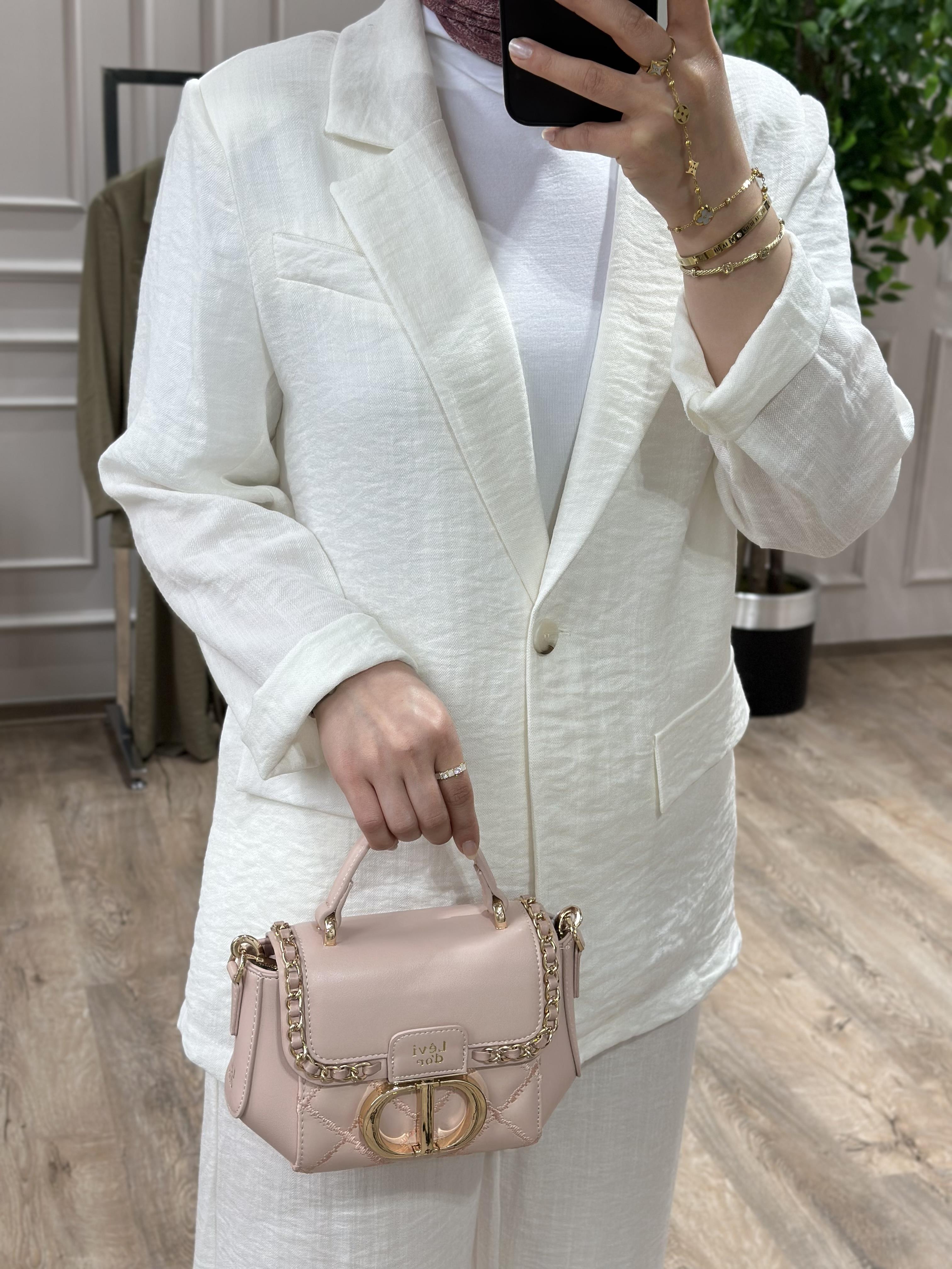 ASTARSIZ BEYAZ  BLAZER CEKET TAKIM