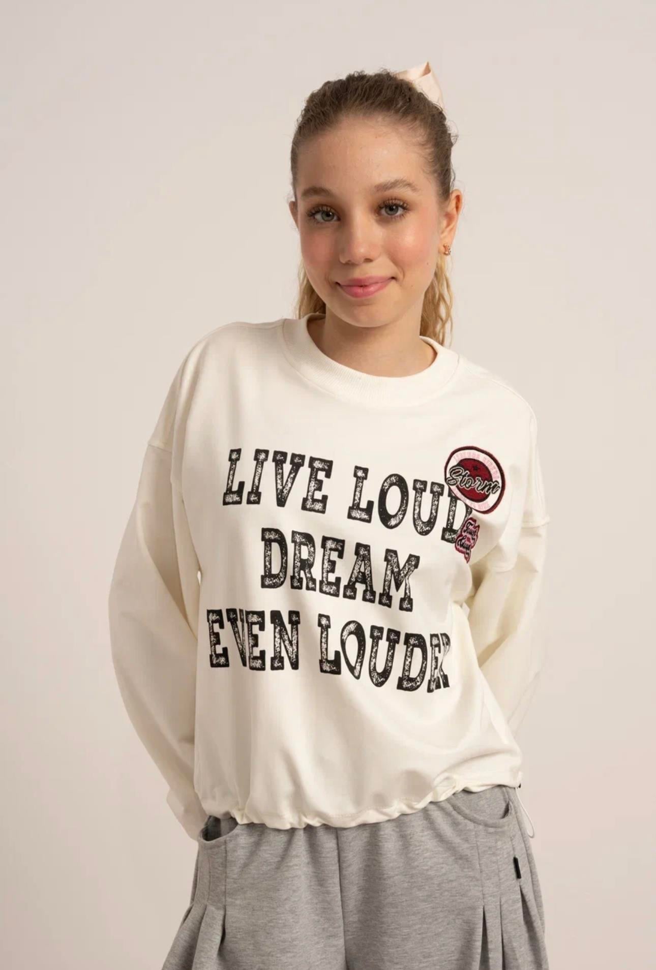 BELDEN AYARLANABİLİR OVERSİZE SWEATSHİRT EKRU-SİYAH