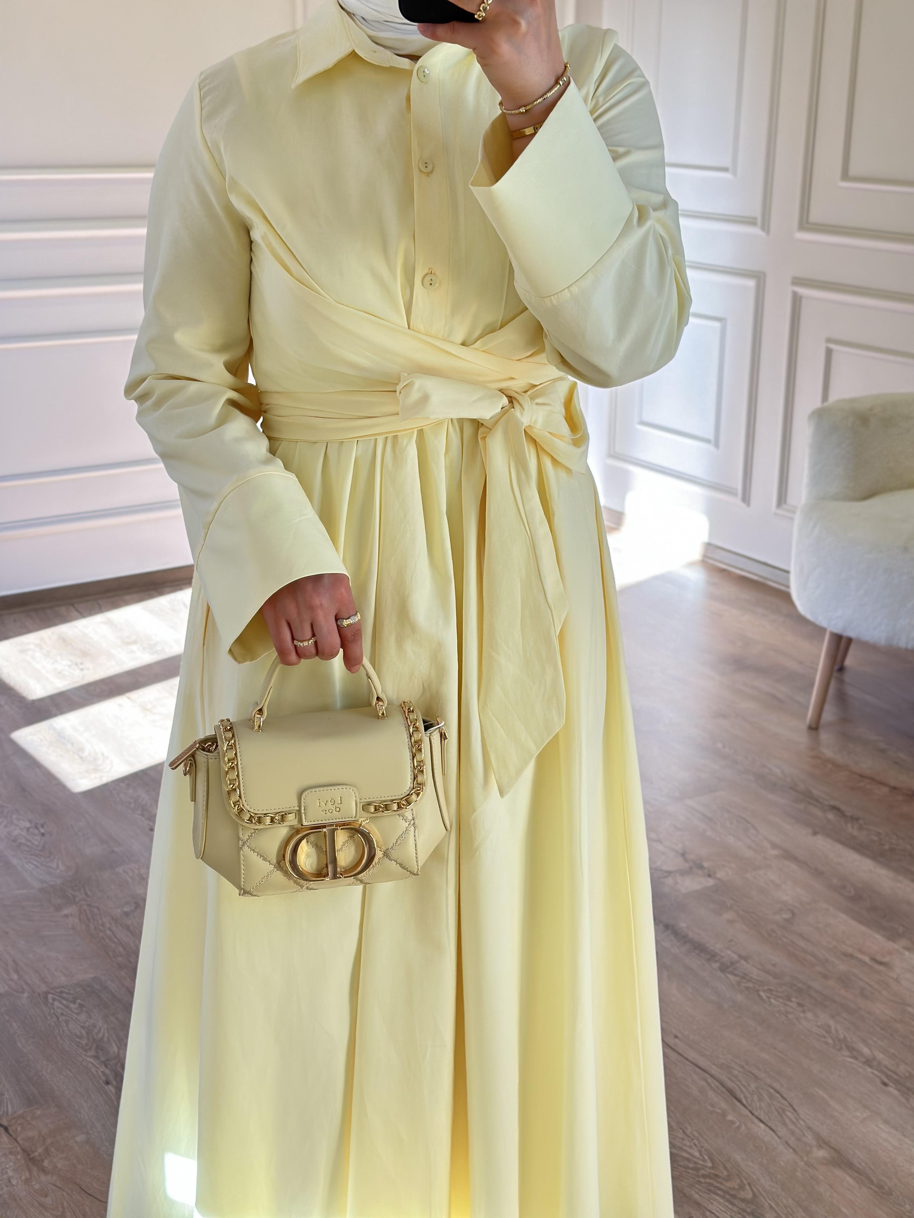 BELDEN BAĞLAMALI SARI GÖMLEK  ELBİSE