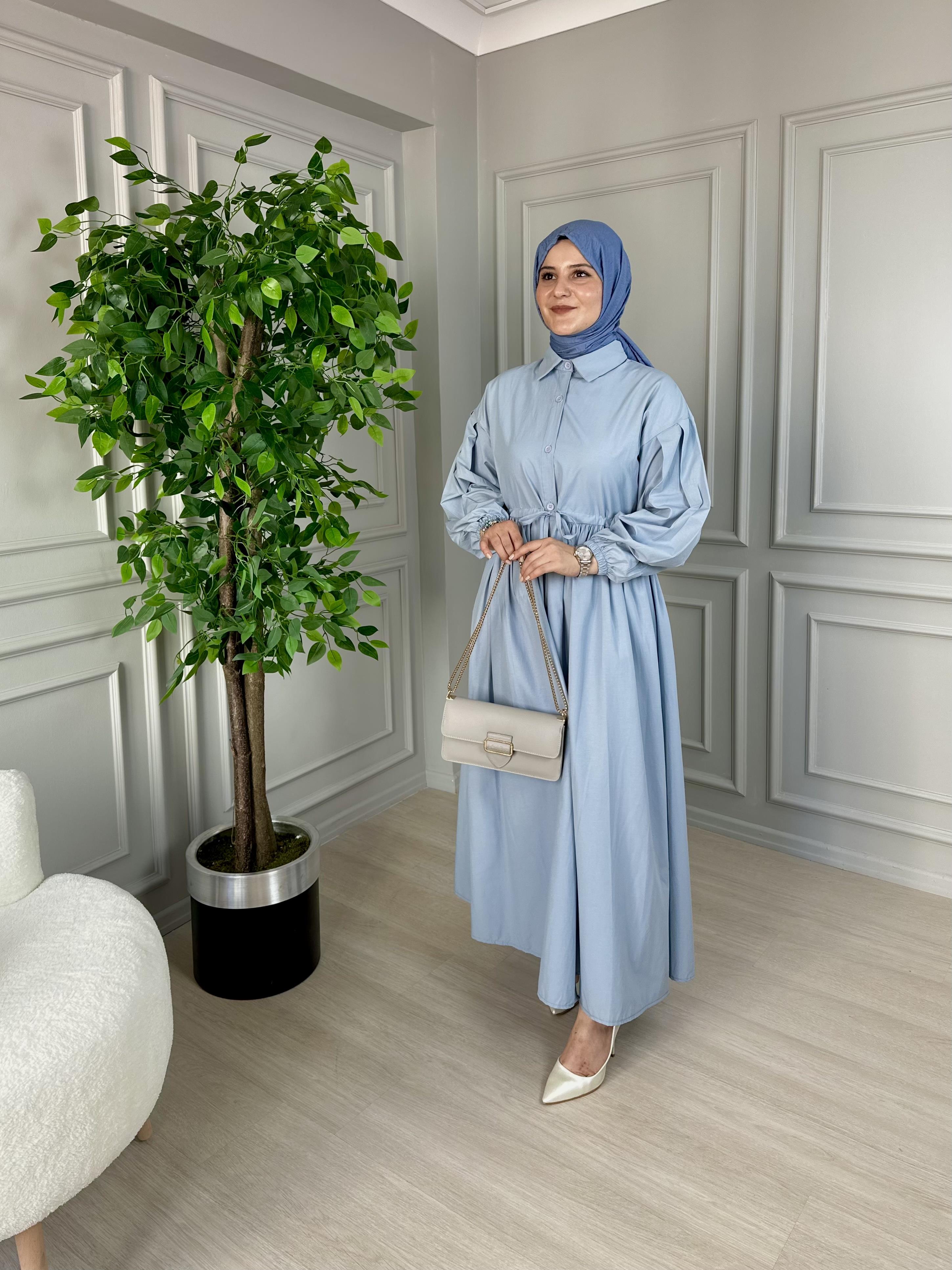 BÜZGÜ DETAYLI GÖMLEK ELBİSE