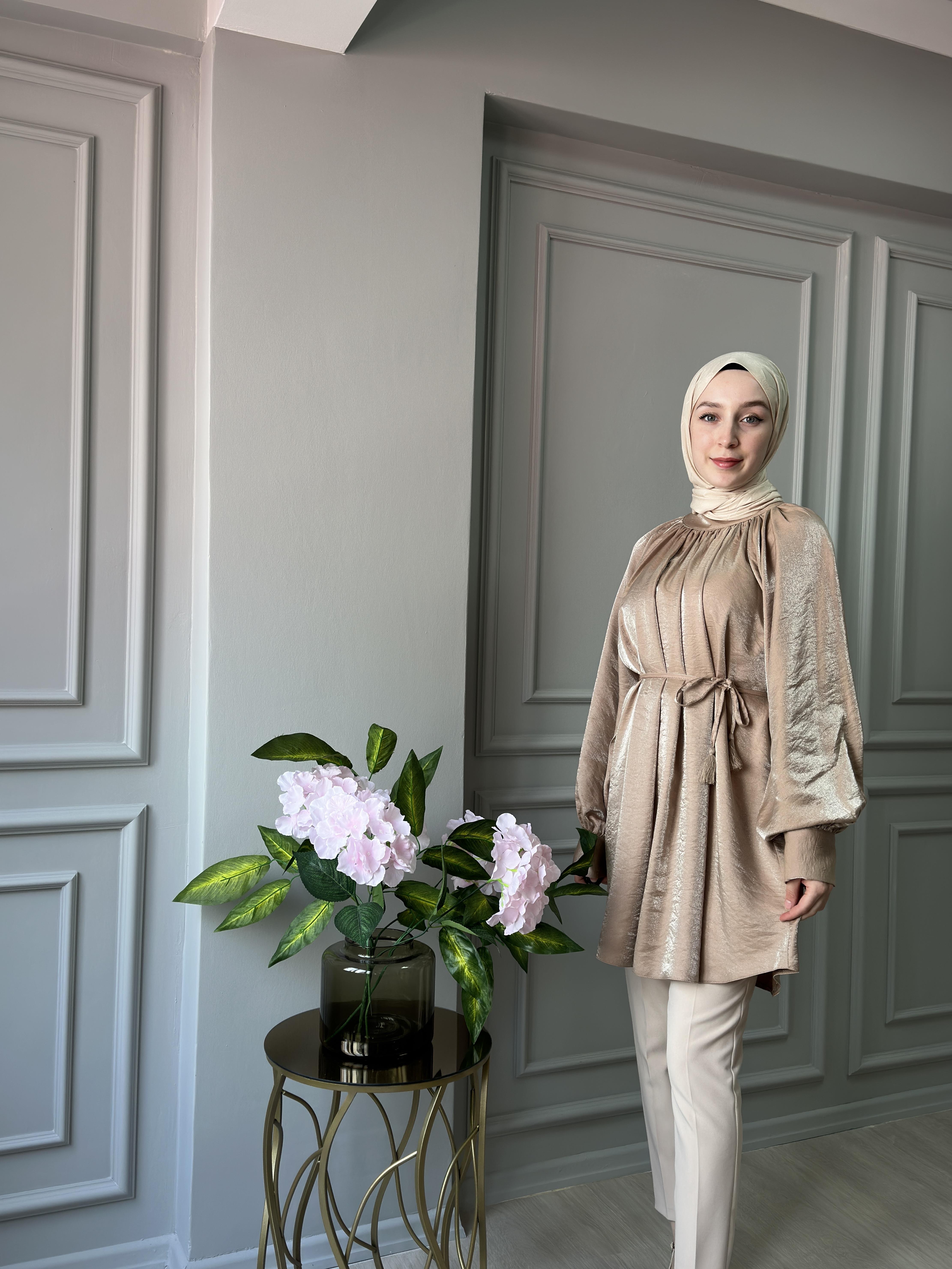 Camel Pırıltılı Gömlek