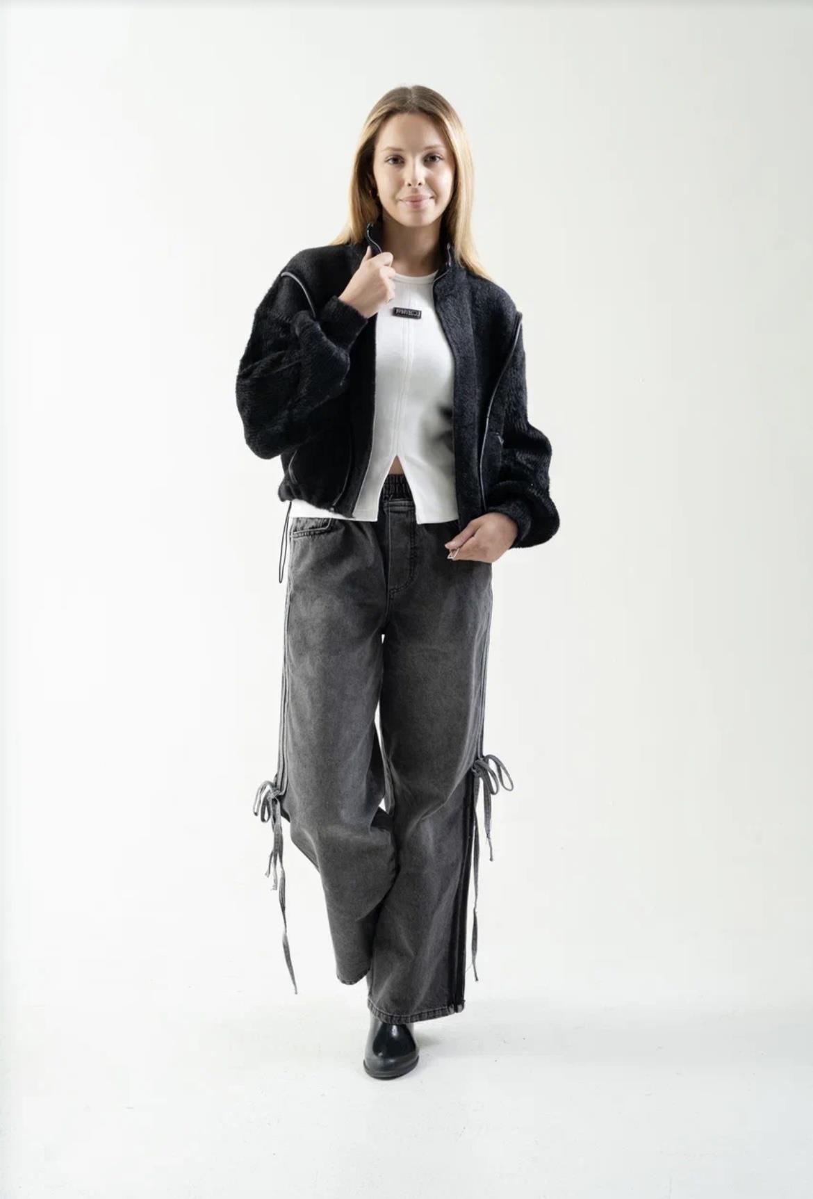 DERİ DETAYLI TRİKO HIRKA SİYAH