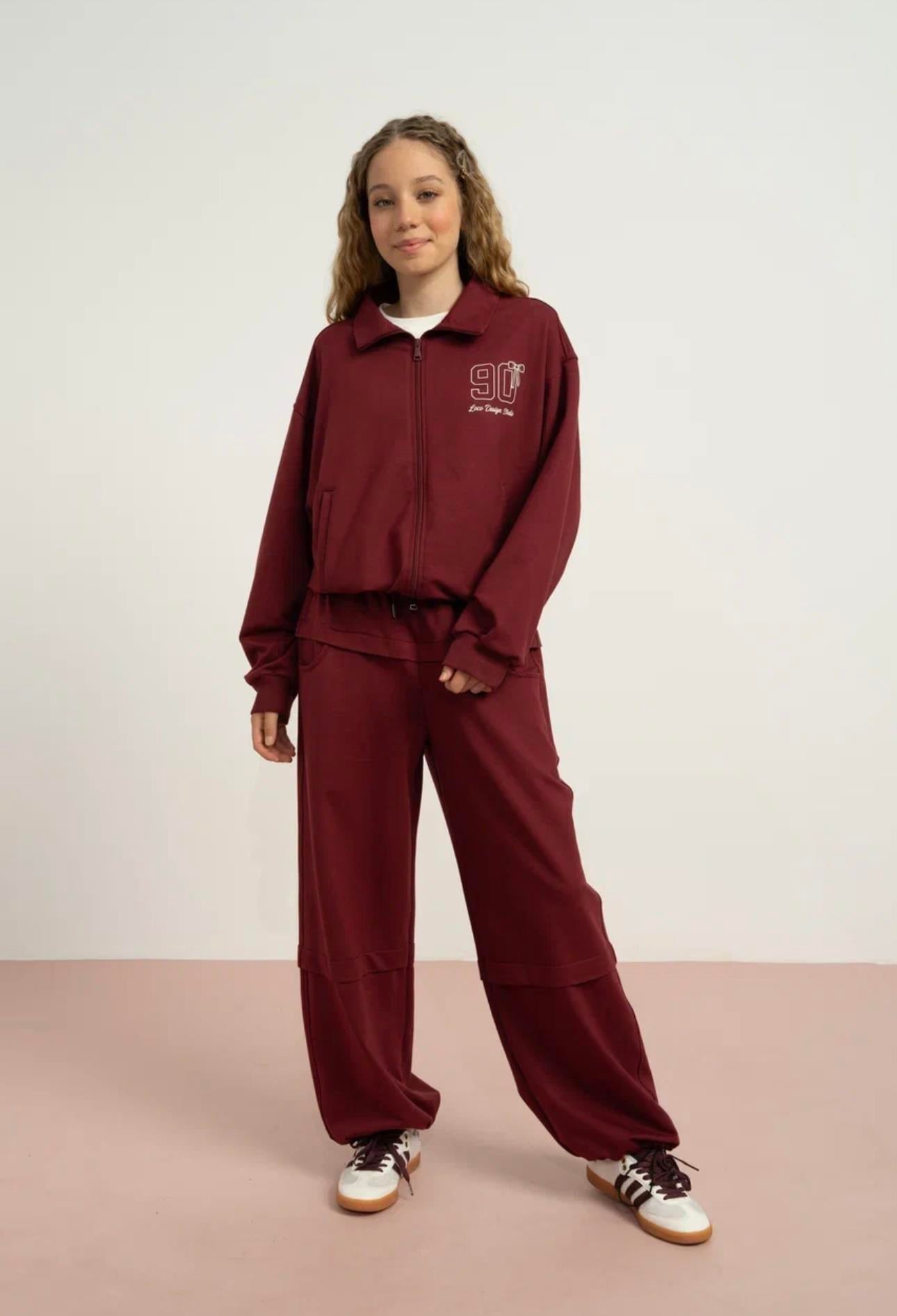 FERMUARLI BASKILI EŞOFMAN TAKIMI BORDO