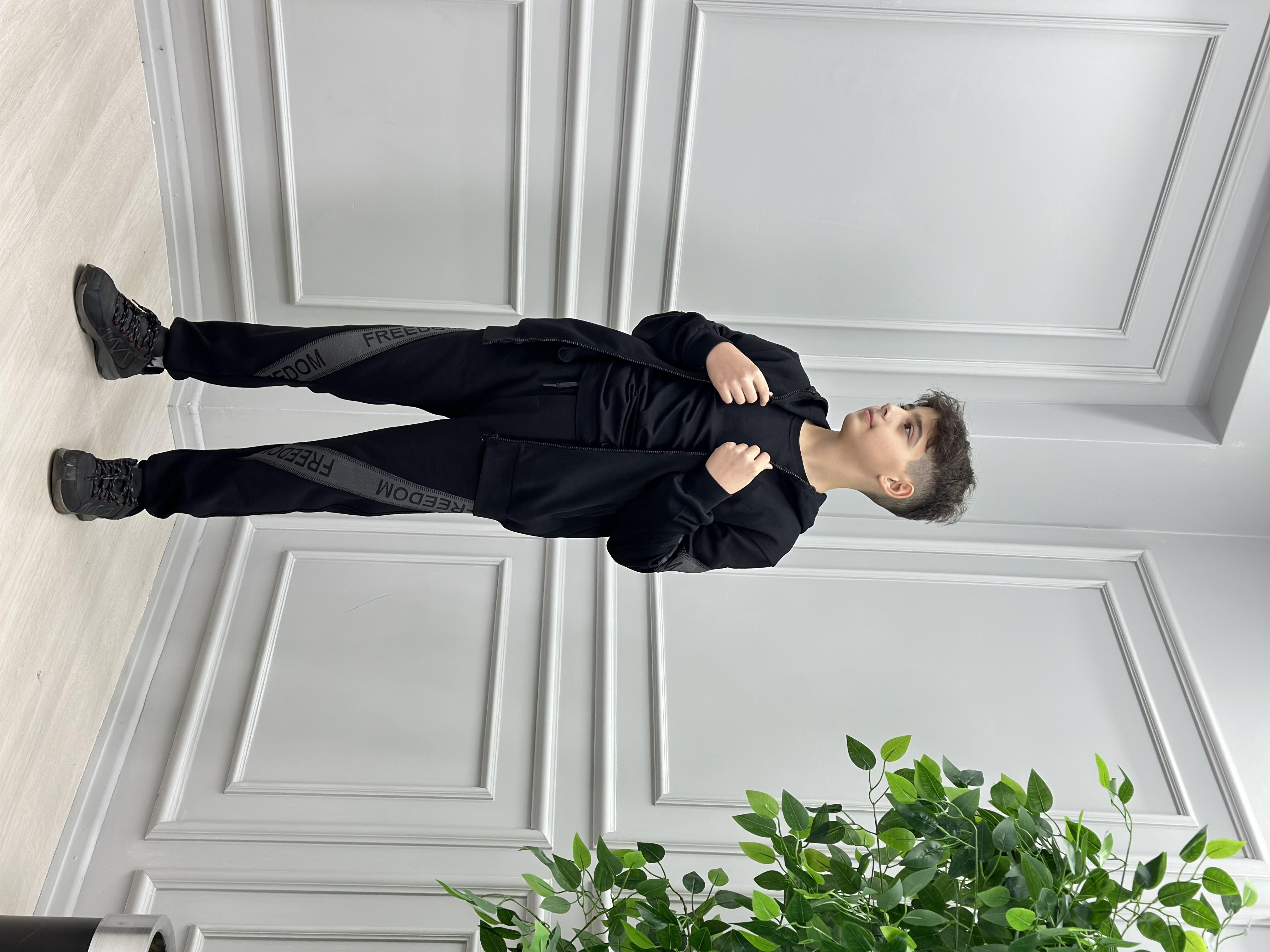 FREEDOM ŞERİTLİ KAPÜŞONLU SİYAH EŞOFMAN TAKIMI