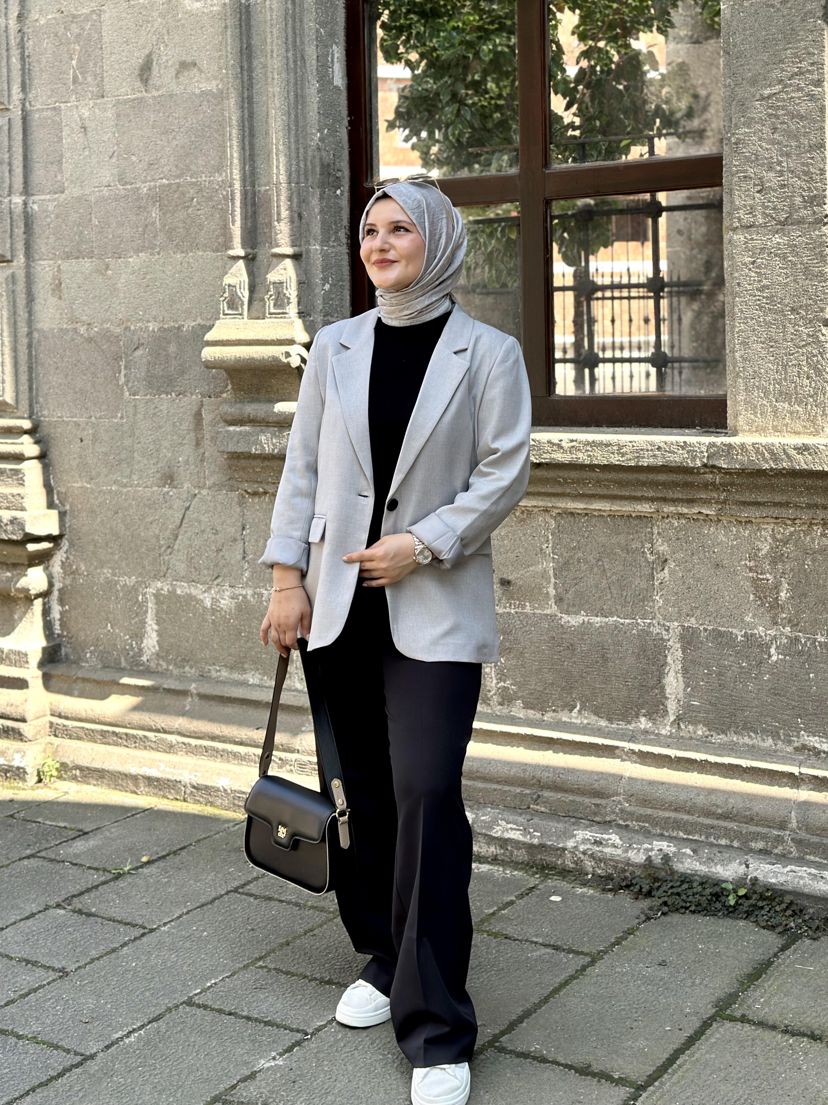 GRİ RENK KETEN BLAZER CEKET