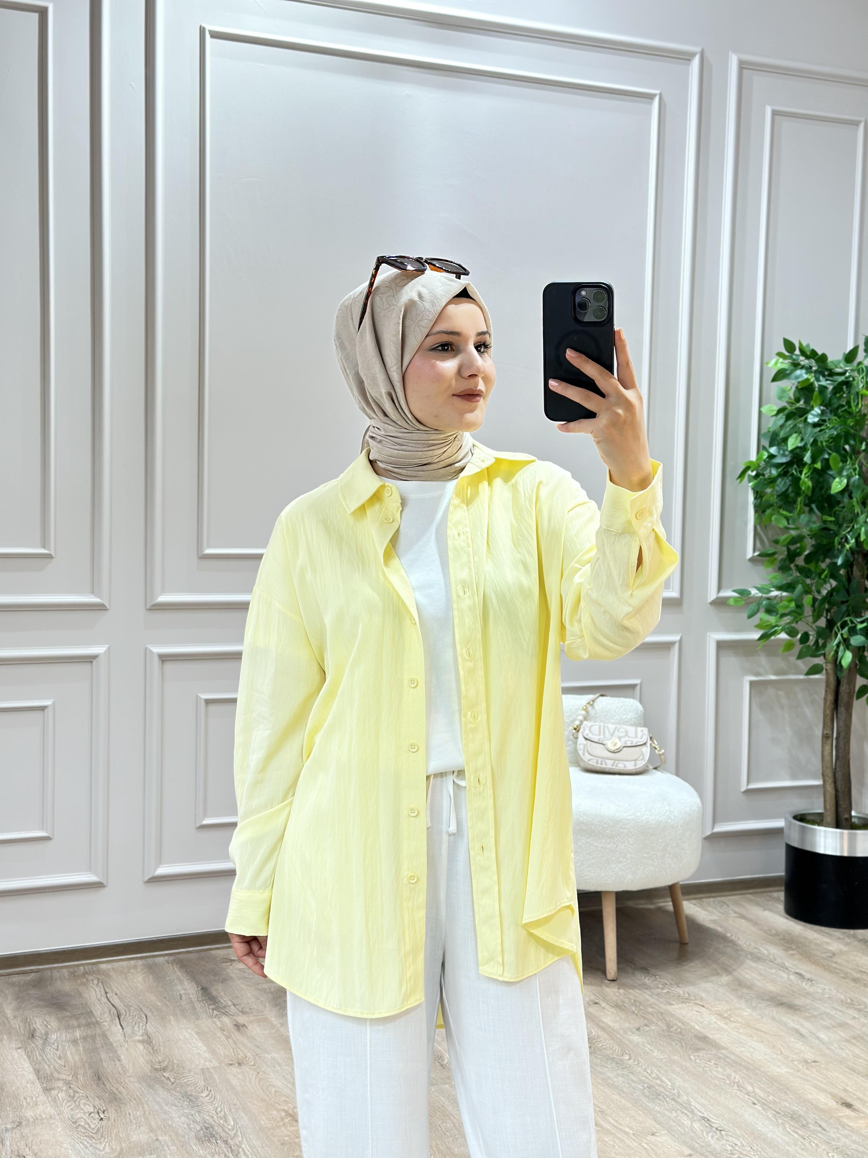 İKOLL OWERSİZE SARI GÖMLEK