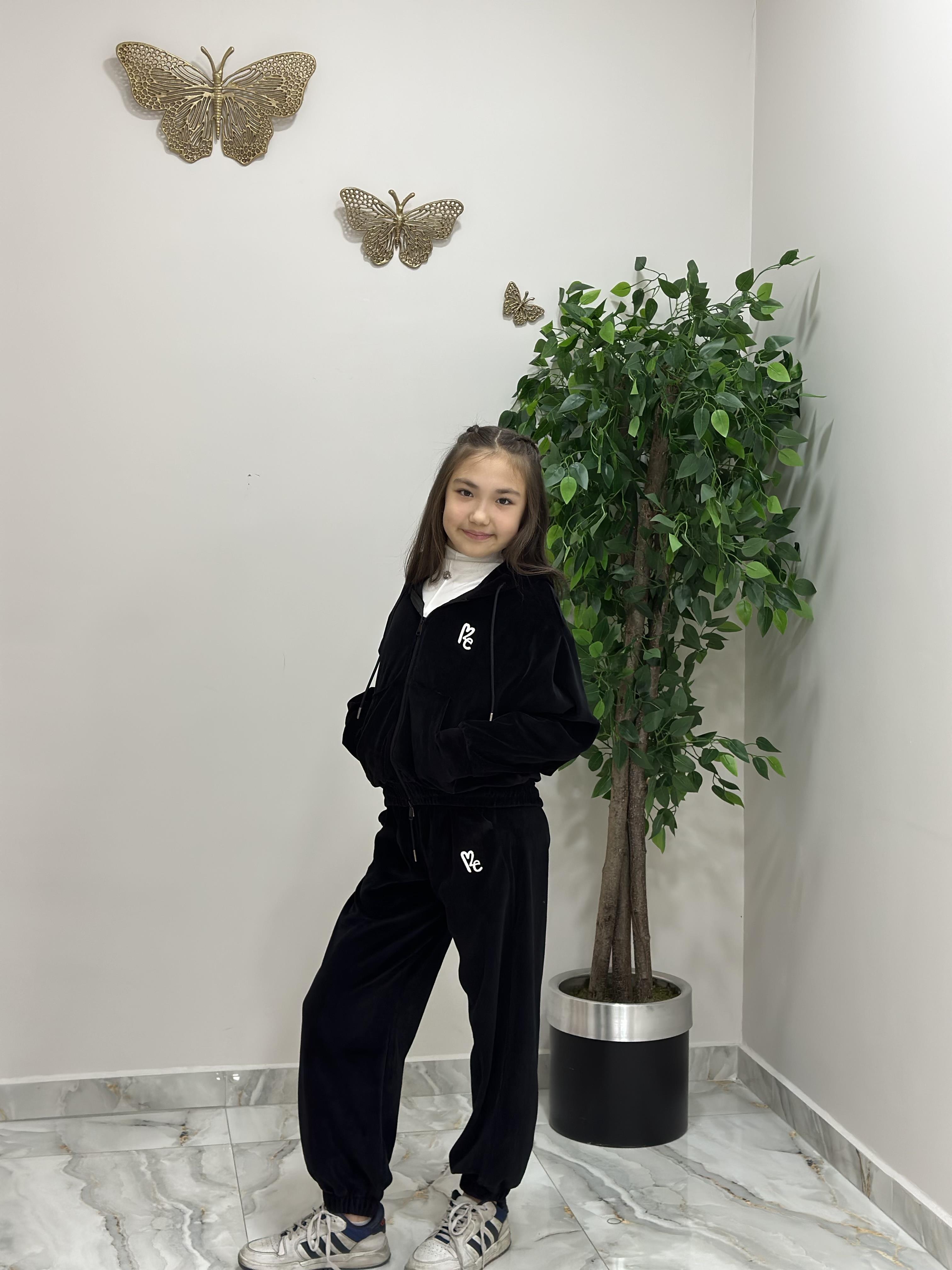 KADİFE SİYAH KIZ ÇOCUK TAKIM