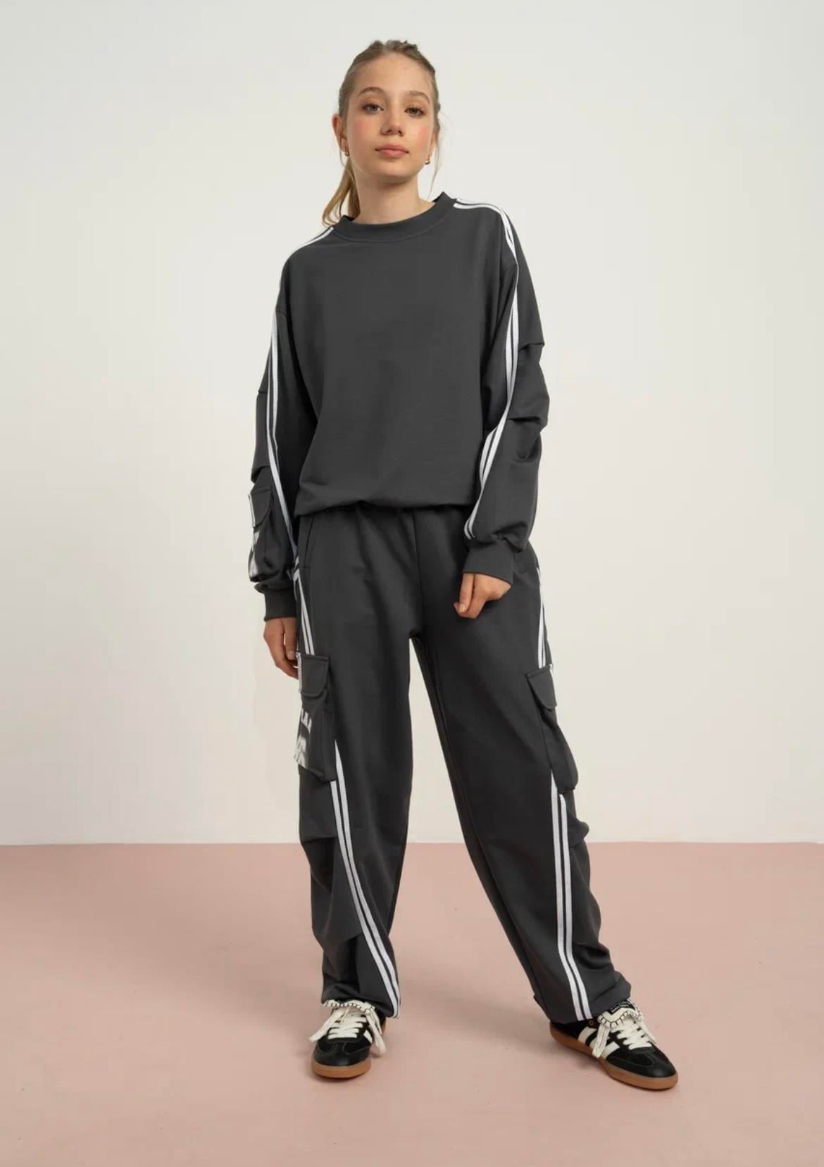 KARGO CEPLİ OVERSİZE EŞOFMAN TAKIMI ANTRASİT GRİ