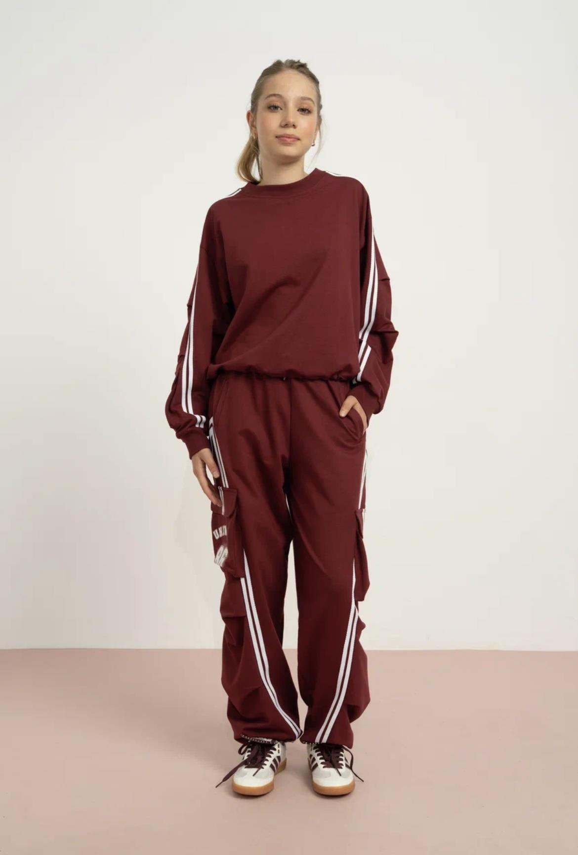 KARGO CEPLİ OVERSİZE EŞOFMAN TAKIMI BORDO