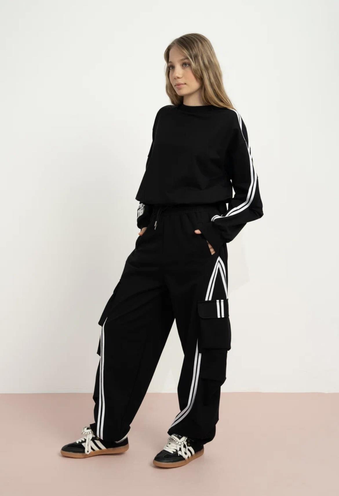 KARGO CEPLİ OVERSİZE EŞOFMAN TAKIMI SİYAH