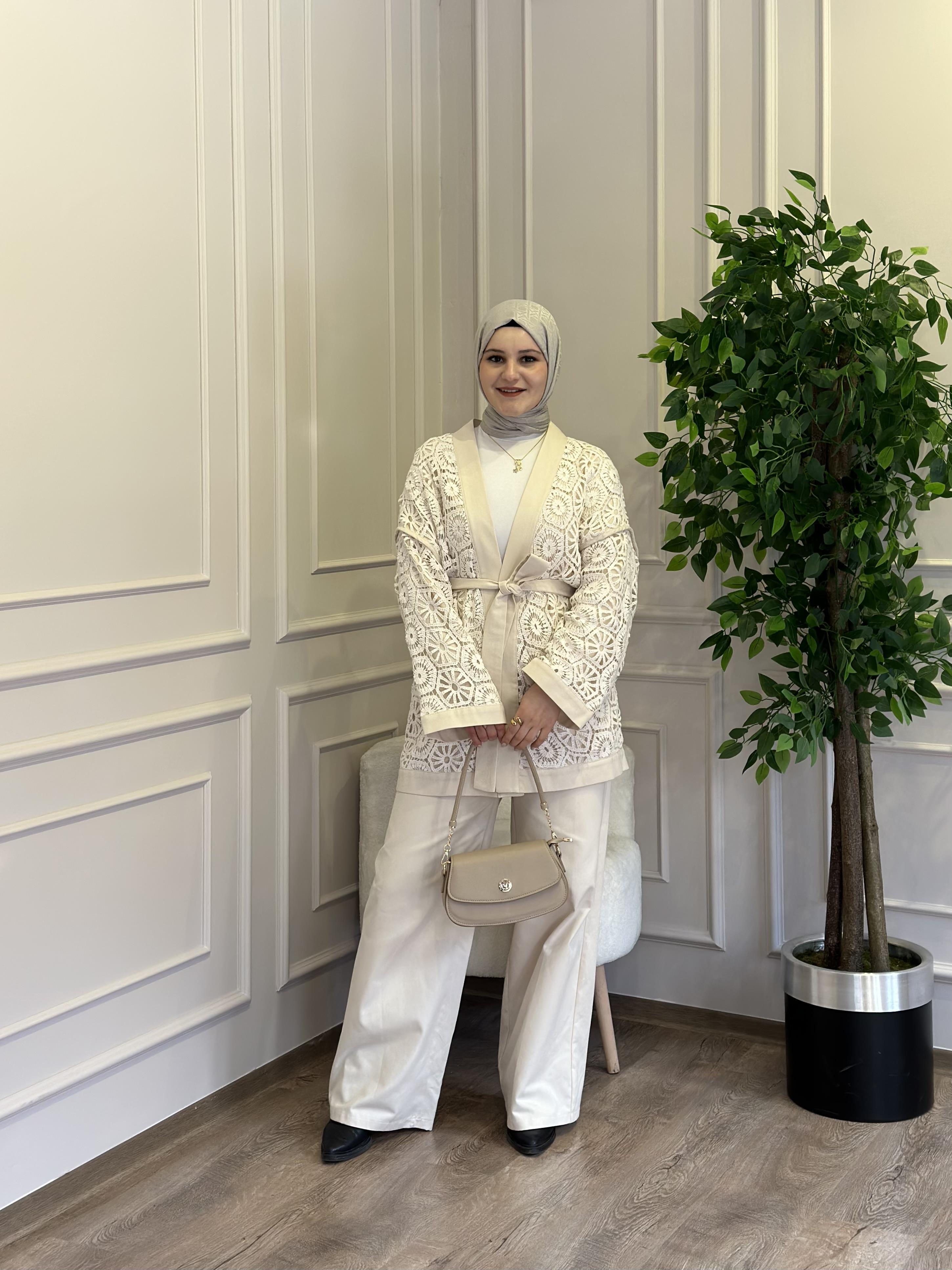 KETEN DANTEL KİMONO TAKIM