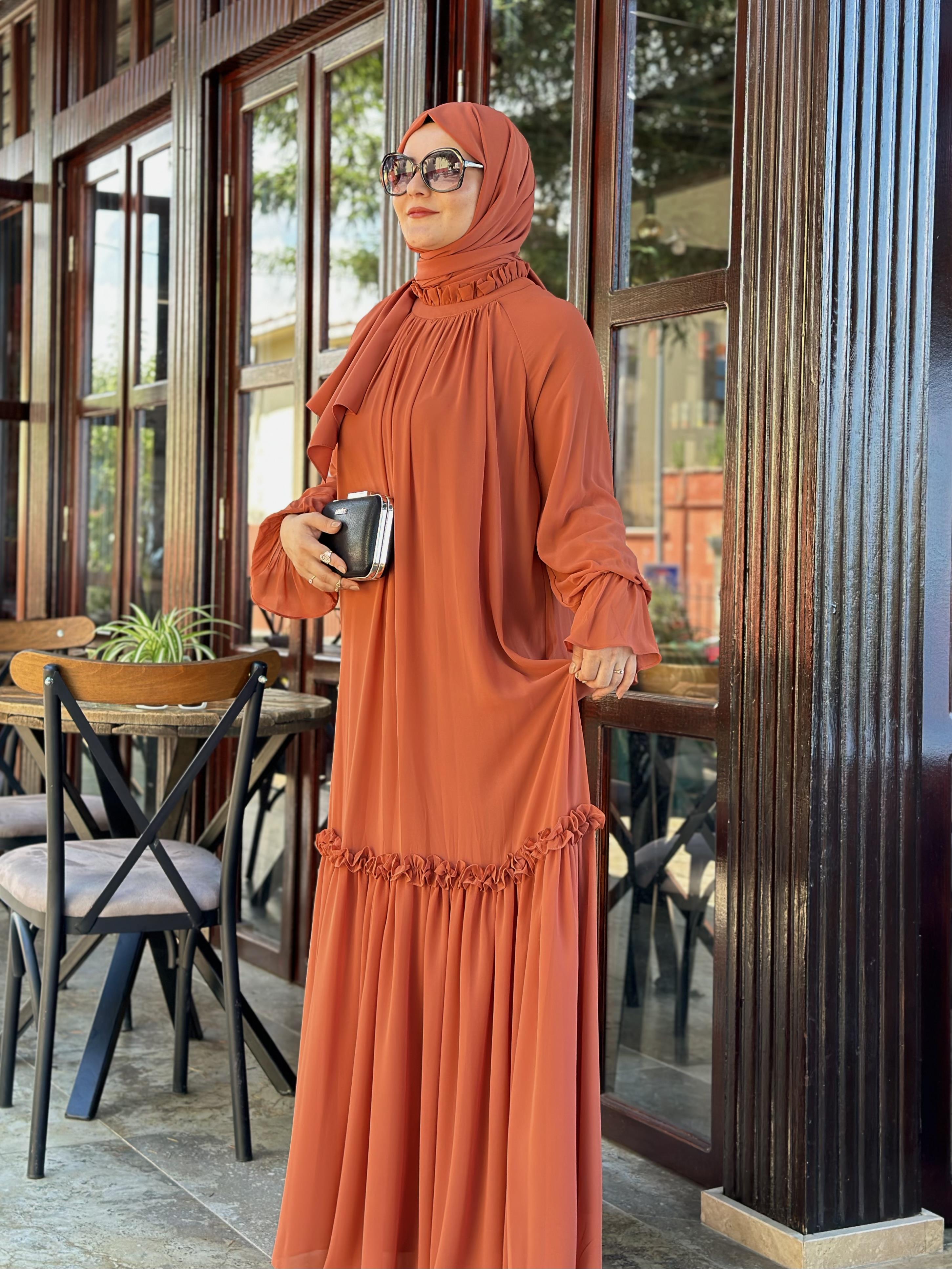 KİREMİT  ŞİFON ELBİSE