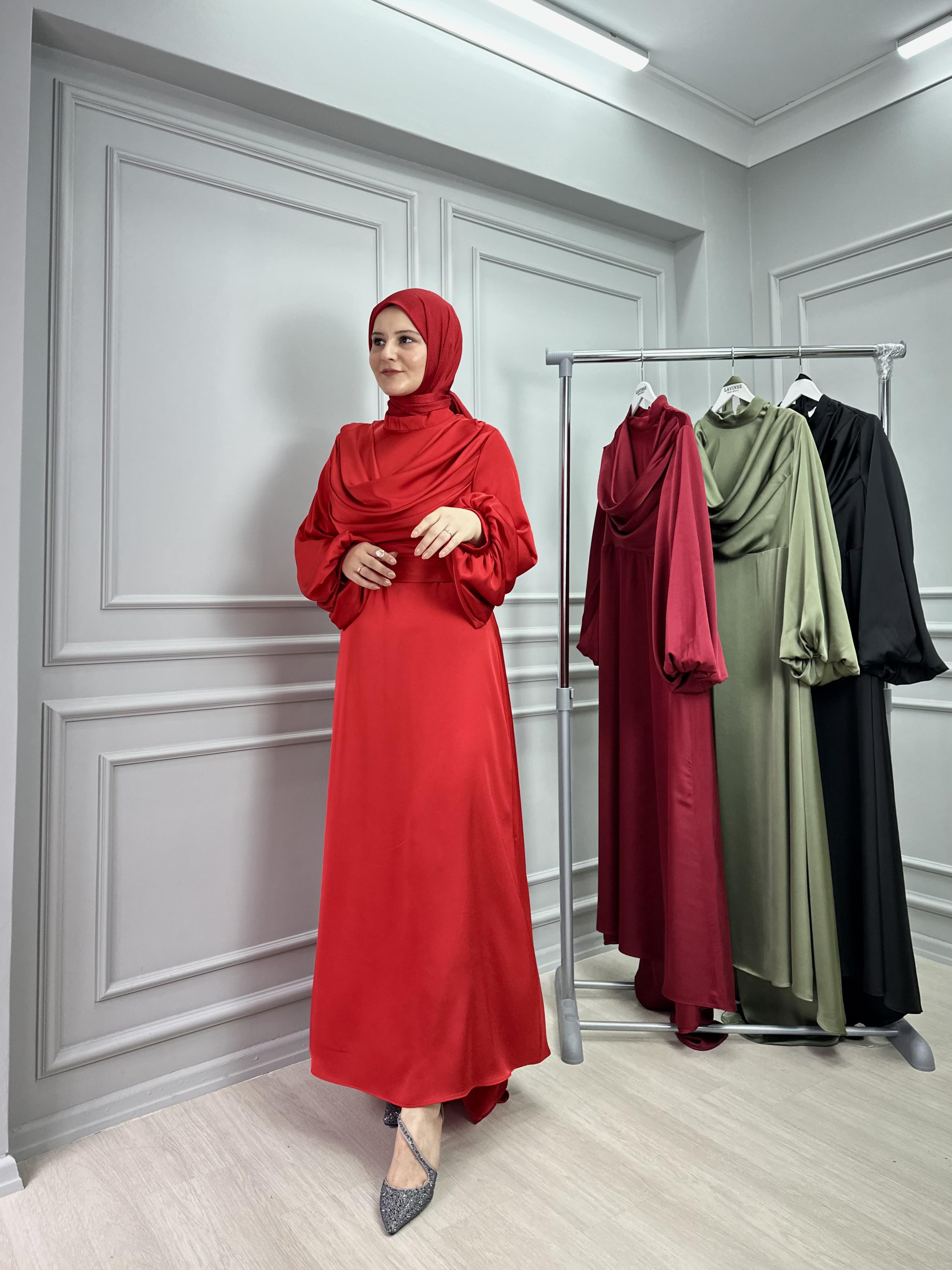 KIRMIZI SATEN ABİYE ELBİSE