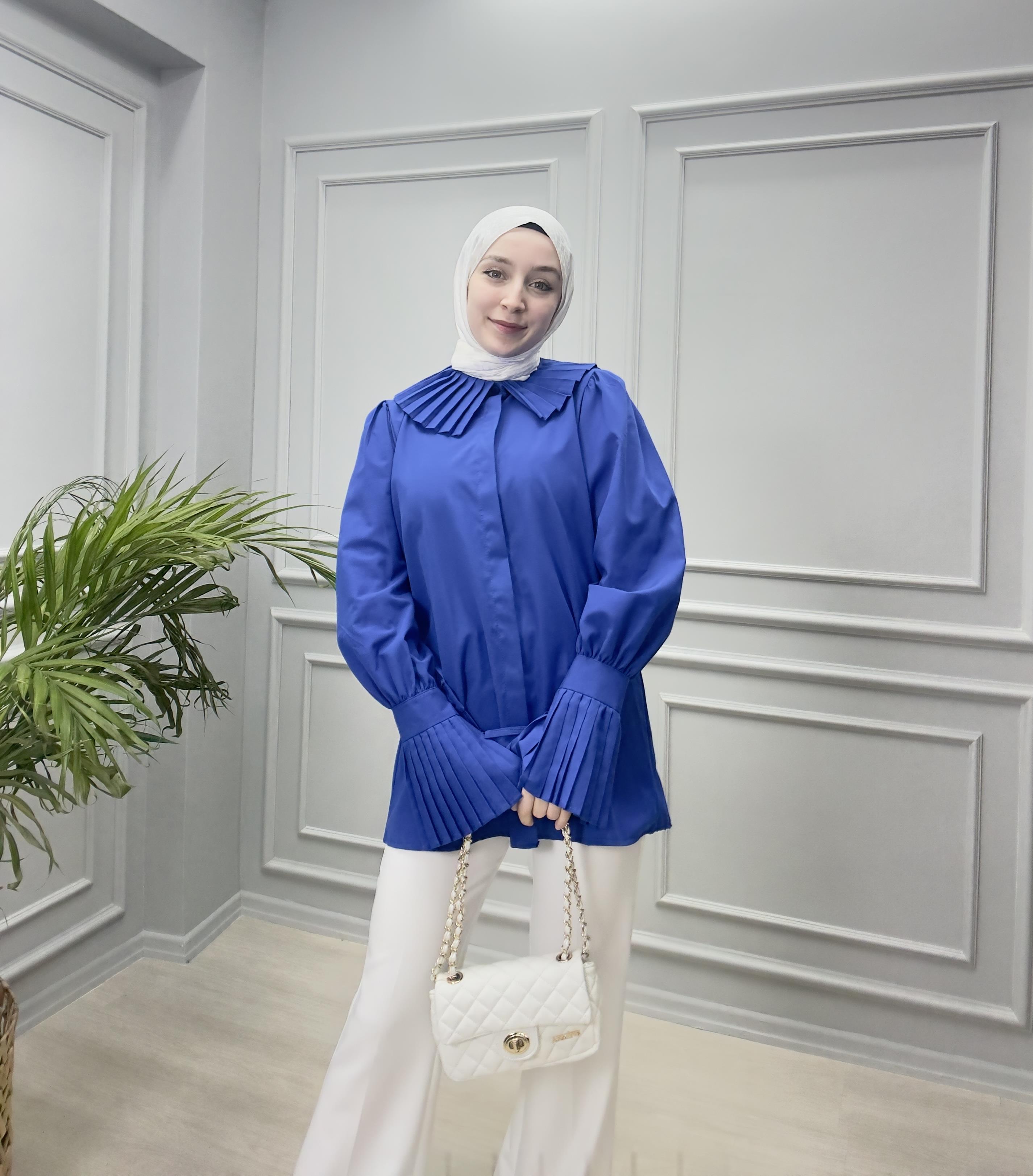 Mavi Pilise Kol Gömlek