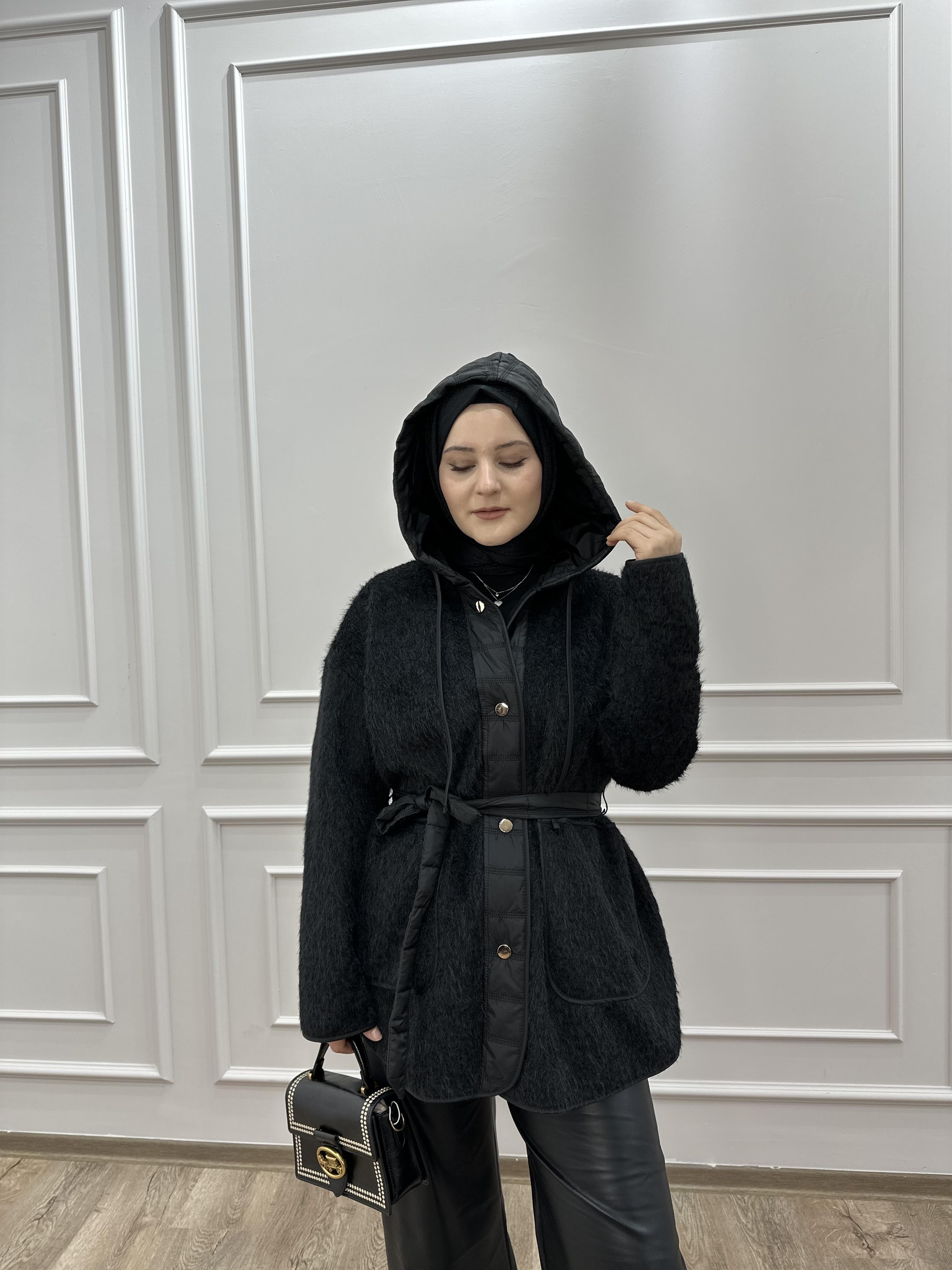 OWERSİZE SİYAH PELUŞ CEKET