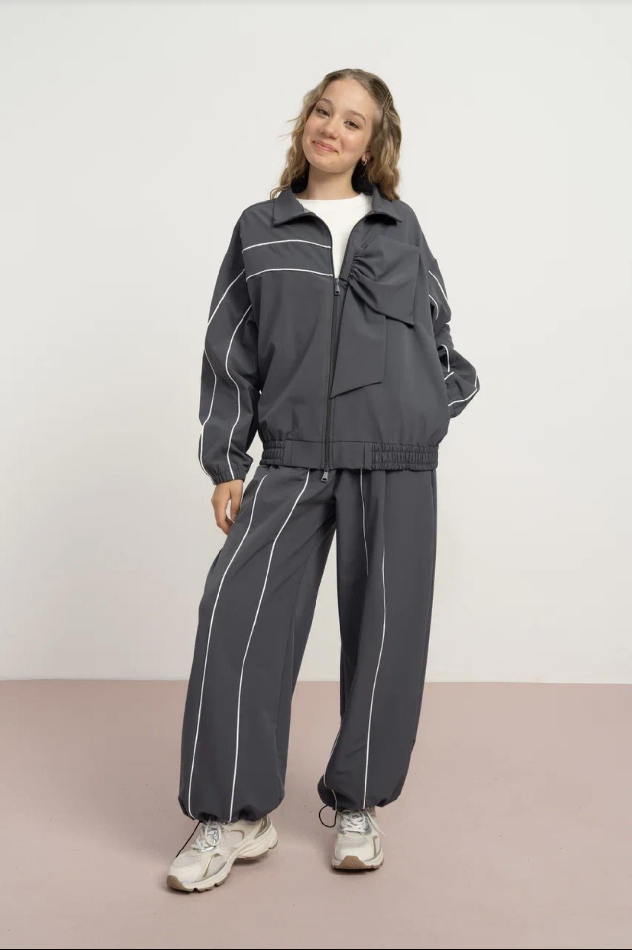 PARAŞÜT KUMAŞ KURDELE DETAYLI TAKIM GRİ