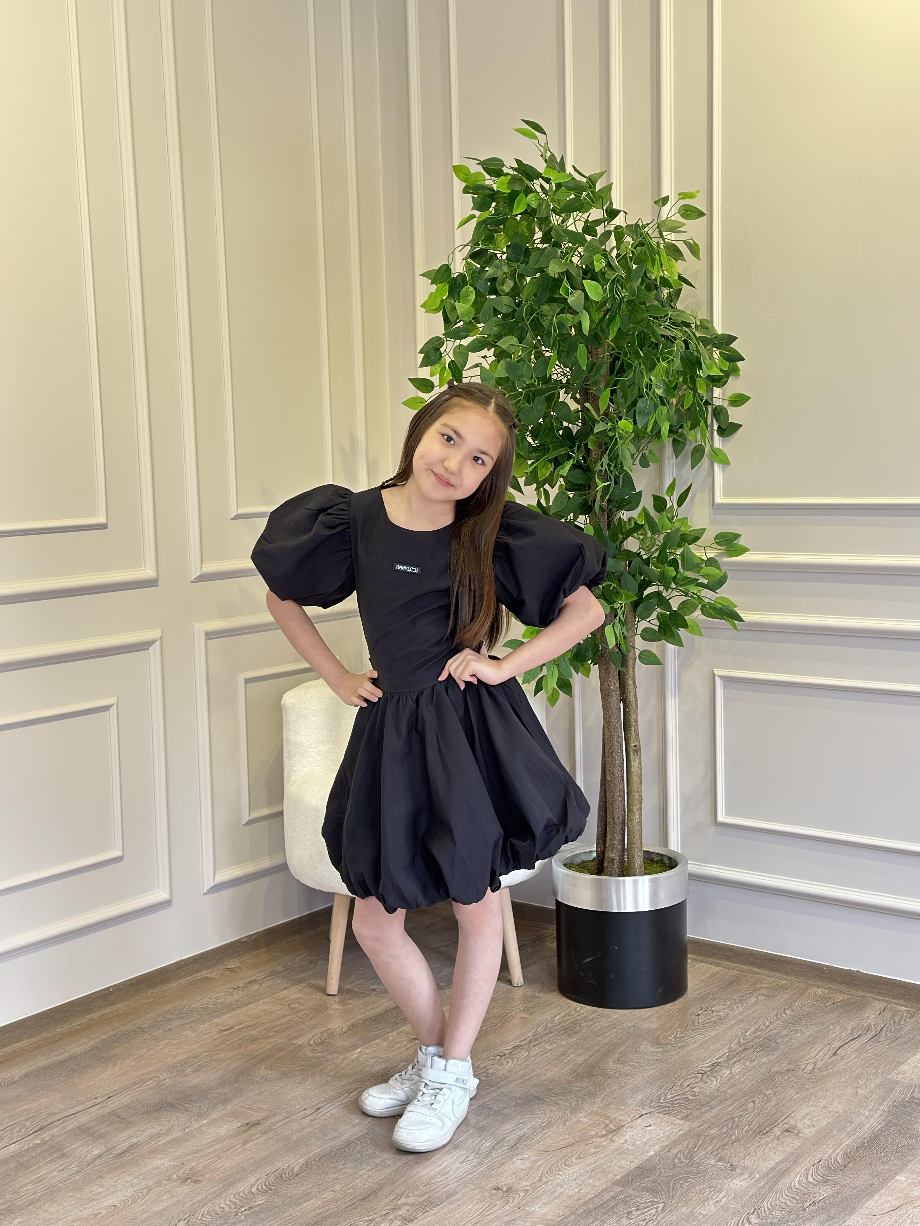 PARAŞÜT KUMAŞ SİYAH  BALON ELBİSE