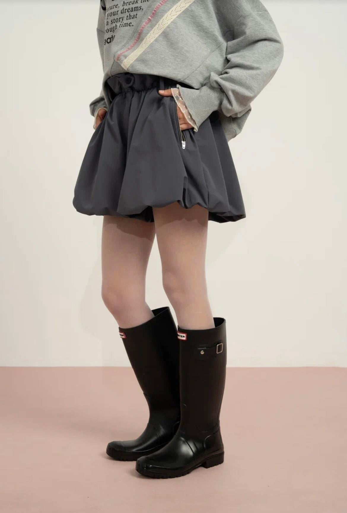 PARAŞÜT KUMAŞ ŞORT ETEK GRİ