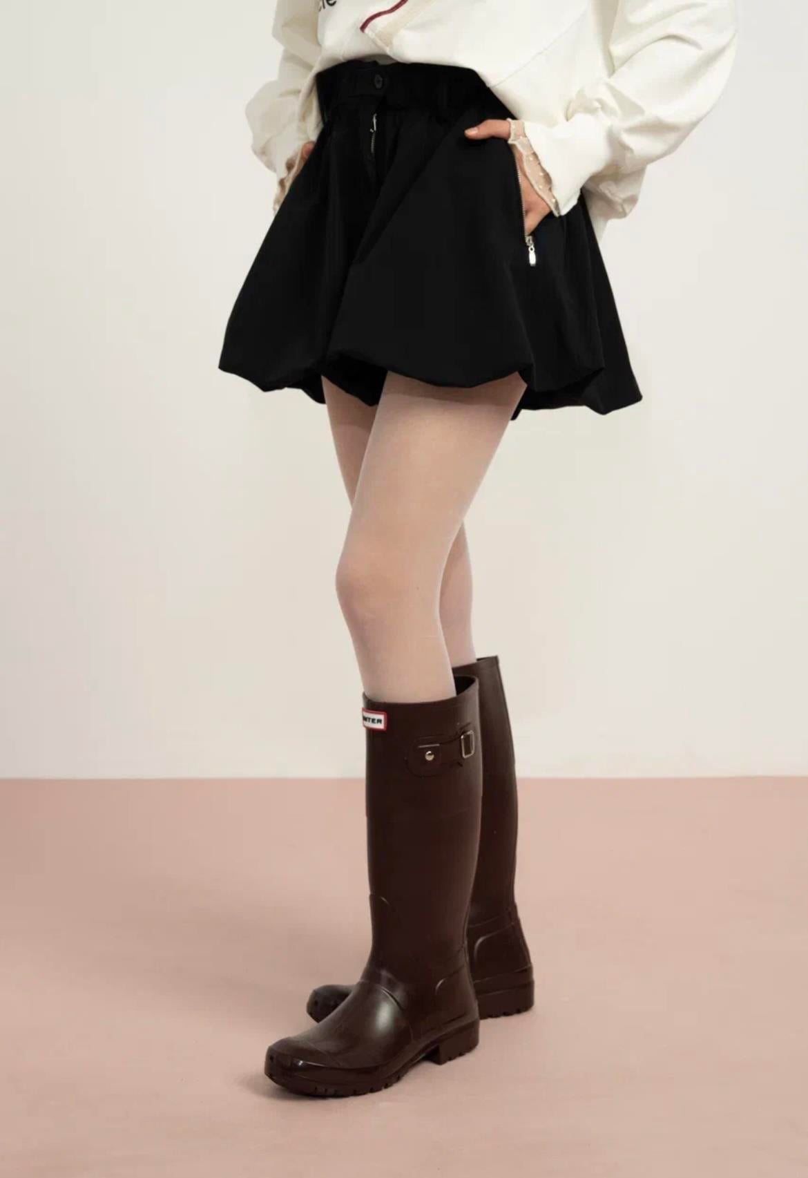 PARAŞÜT KUMAŞ ŞORT ETEK SİYAH