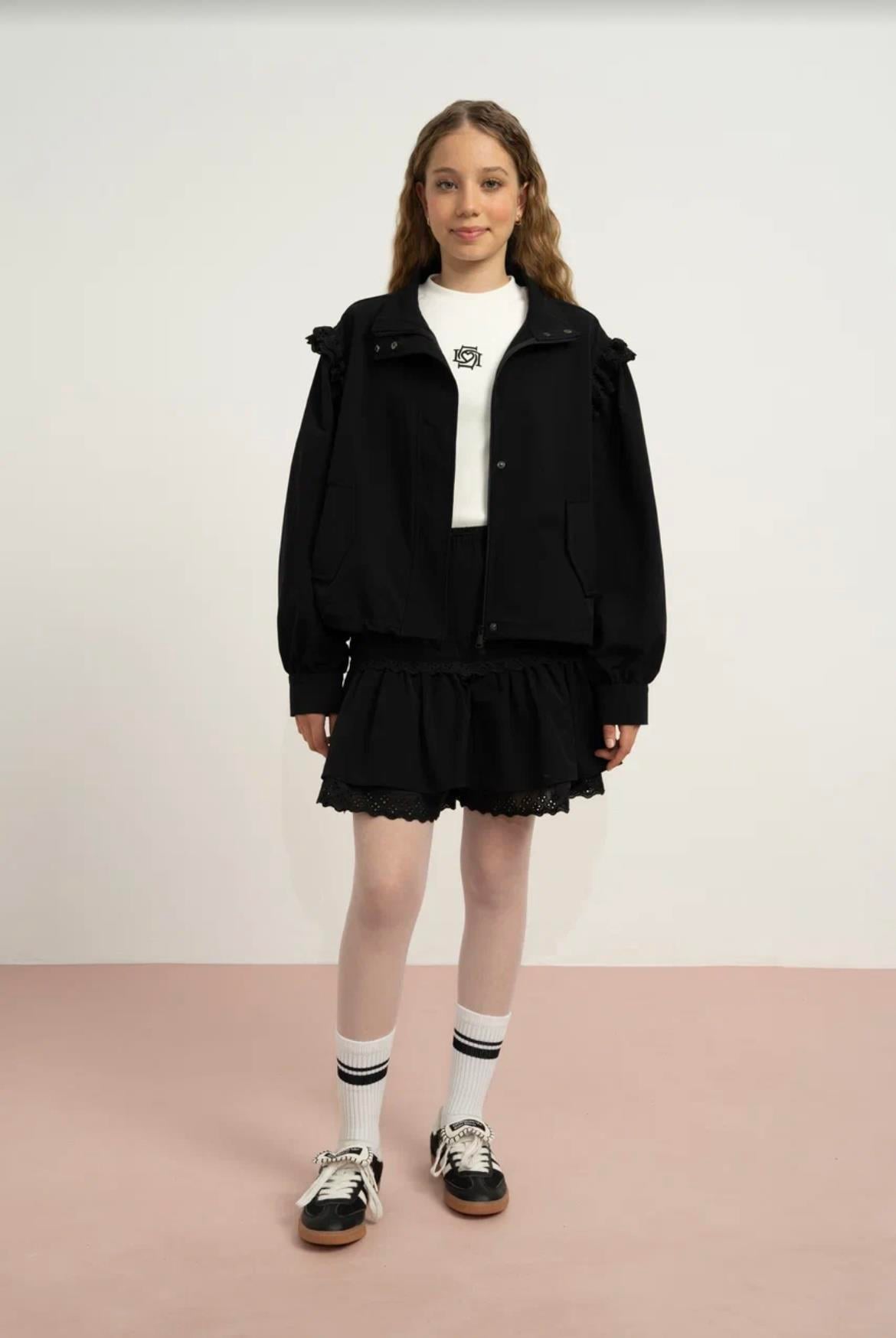 PARAŞÜT KUMAŞ ŞORT ETEK TAKIM SİYAH