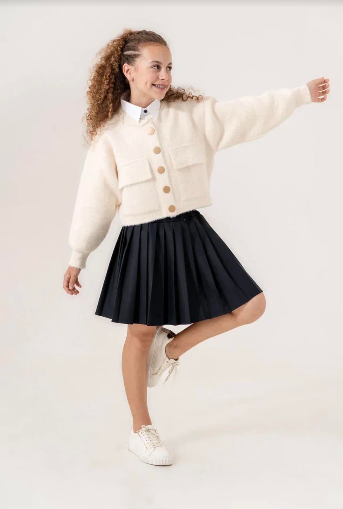 PELUŞ DÜĞMELİ CEKET HIRKA EKRU